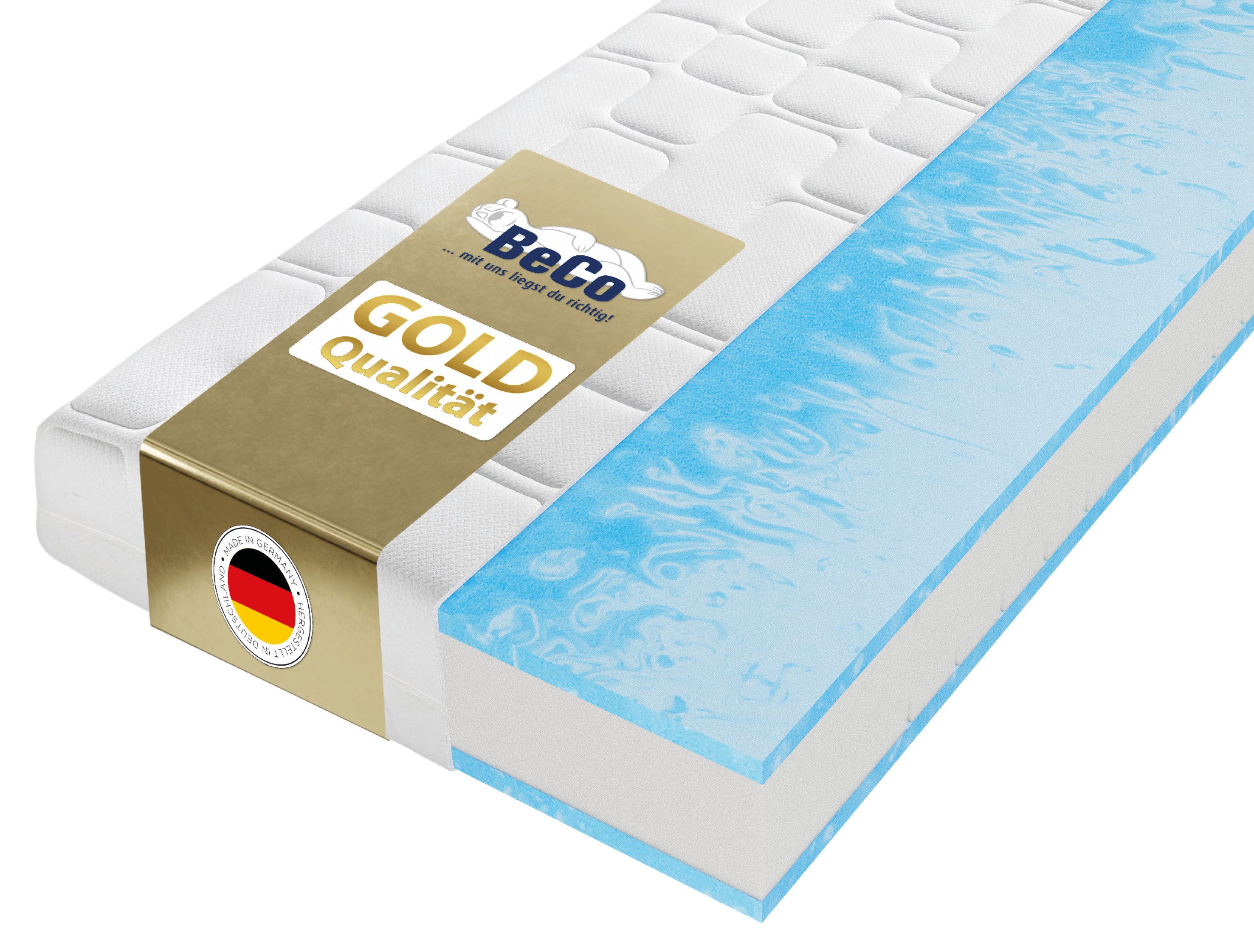 Gelschaummatratze GUMO Maxx – GOLD Gelschaummatratze mit luxuriöser Komforthöhe, Beco, 25 cm hoch, 25 cm Höhe, Gelschaum, unterschiedlich fest, ideal auch 140x200