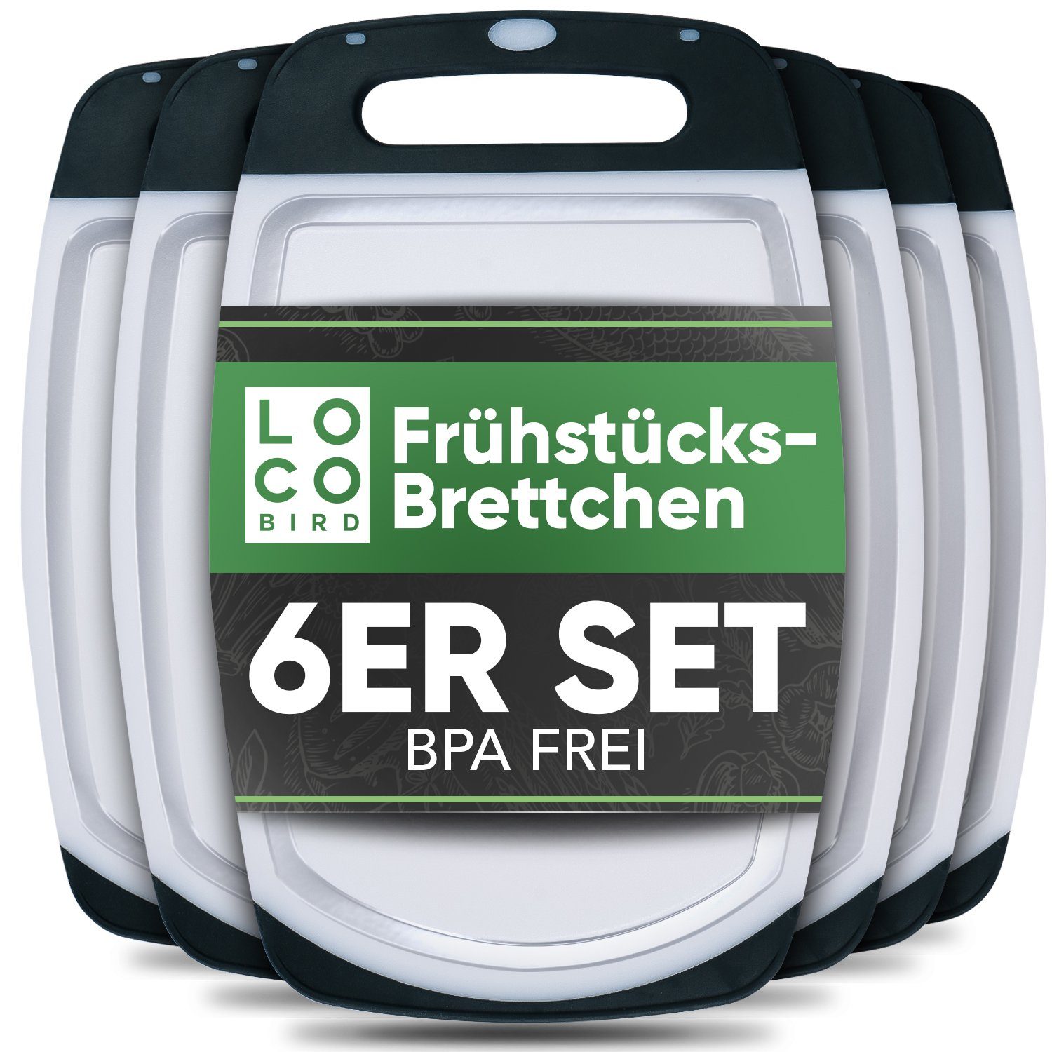 6er Antibakterielles Kunststoff, 25,5 6-St., (PVC-Brettchen aus die Set - Kunststoff Brettchen), Frühstücksbrett für Küche, Frühstücksbrett x 16cm, Loco Bird