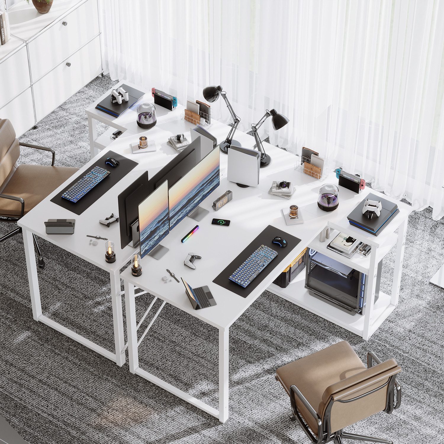 HOMALL Eckschreibtisch 100/120L Form mit Ablagefächern, 2 Tier DIY Lagerregalen Computertisch, Schreibtisch,PC Tisch,Heimbüro