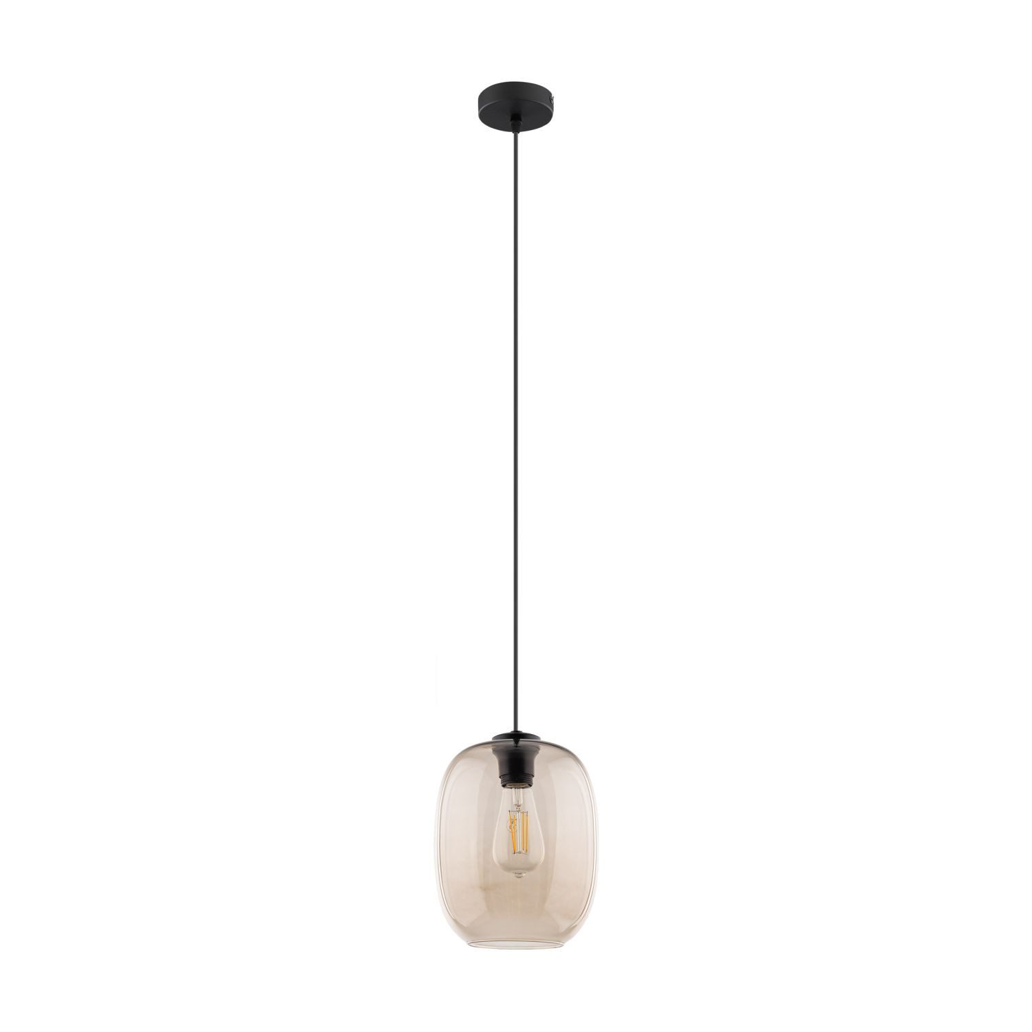 Licht-Erlebnisse Pendelleuchte QUILA, ohne Leuchtmittel, Rauchglas Metall H: max. 170 cm D: 20 cm Schwarz Bernstein E27 rund