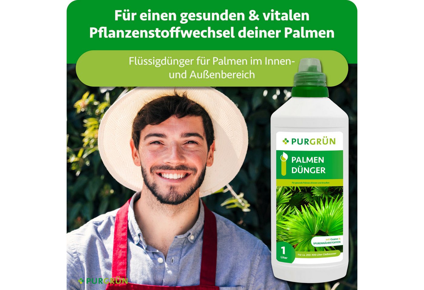 Thumbnail - Purgrün Universaldünger Purgrün Palmendünger, NPK 10+4+6, für Palmenwachstum, 1L, Flüssigdünger, Mit allen wichtigen Hau...