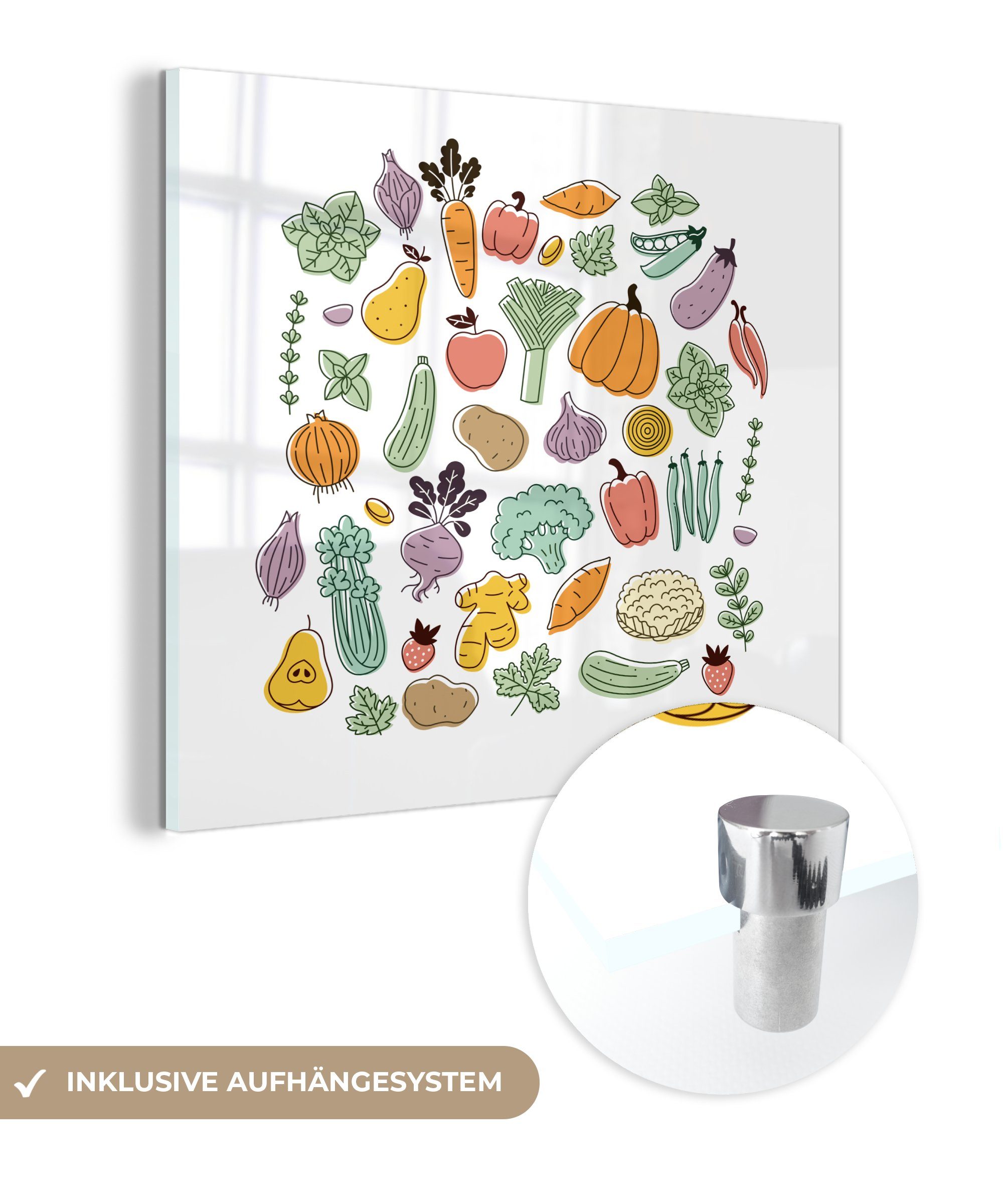 MuchoWow Acrylglasbild Gemüse - Obst - Minimalismus, (1 St), Glasbilder - Bilder auf Glas Wandbild - Foto auf Glas - Wanddekoration