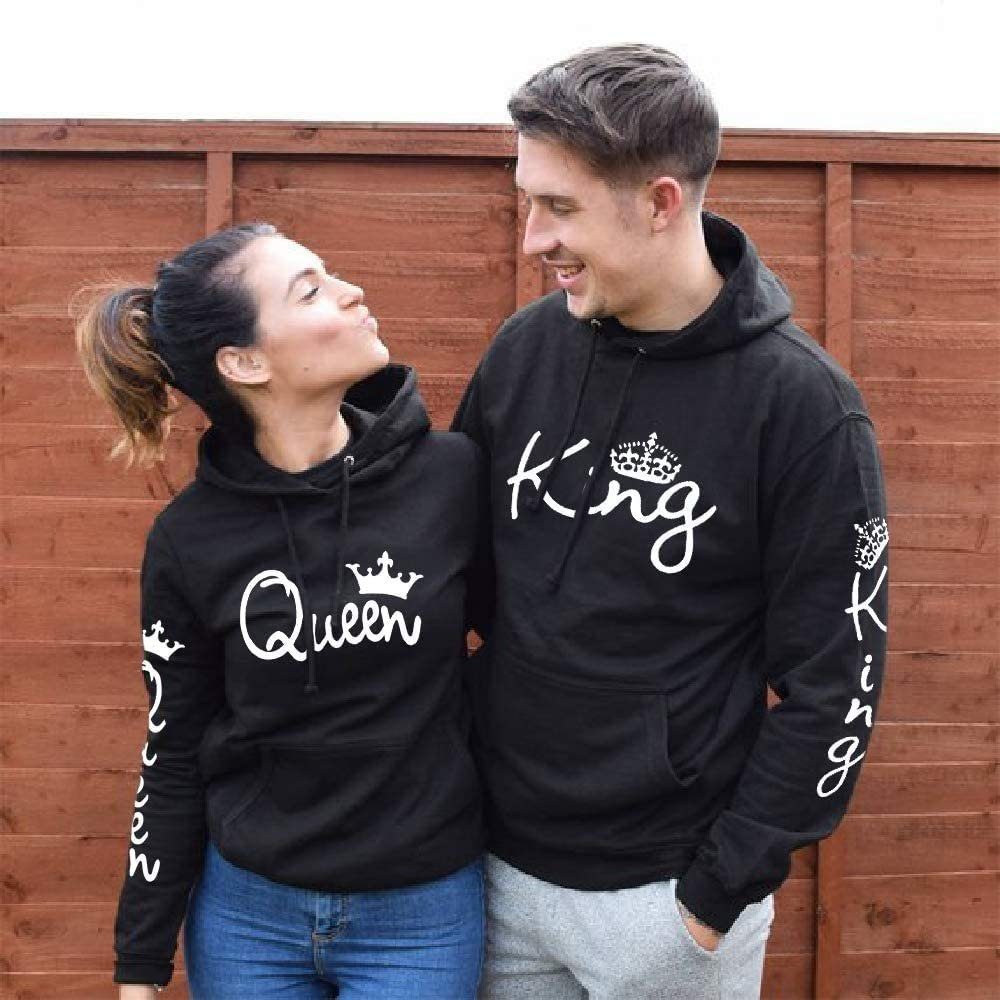 Couples Shop Queen trendigem King Partner für mit / Look Kapuzenpullover Pullover & Hoodie Schwarz im Print KING Paare