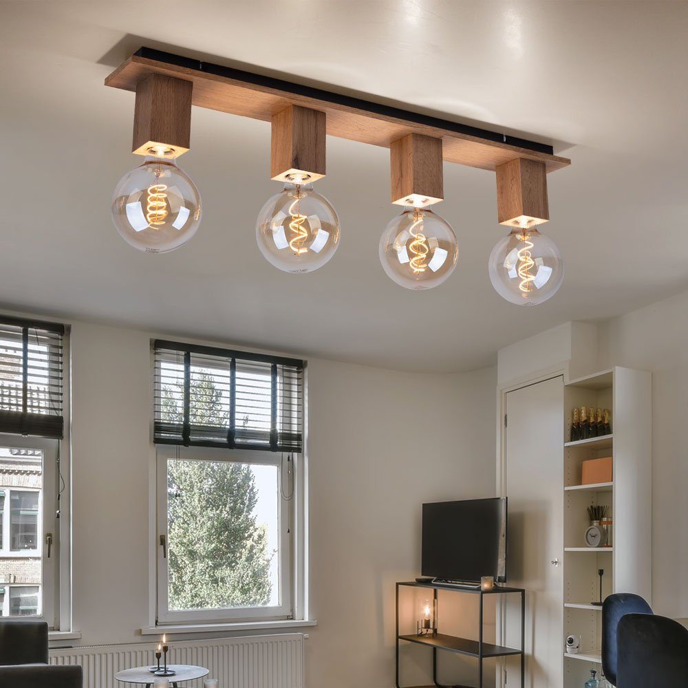 etc-shop Deckenstrahler, Leuchtmittel nicht inklusive, Deckenleuchte Wohnzimmerlampe 4 Flammig Metall schwarz Holz L 80 cm