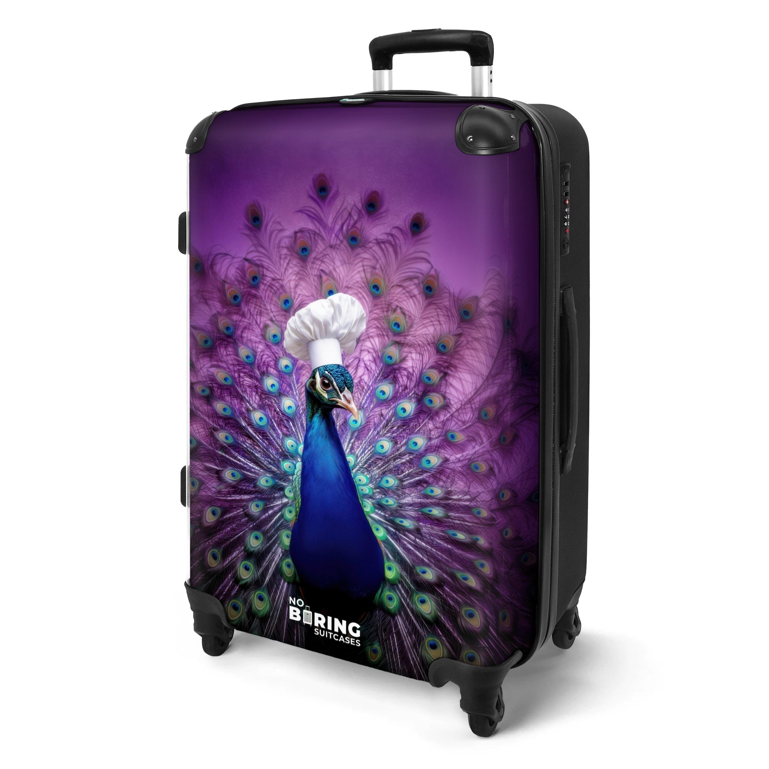 NoBoringSuitcases.com© Hartschalen-Trolley Pfau mit Kochmütze auf günstig online kaufen