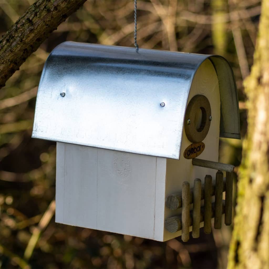 Vogelhaus Ivory Silbern mit dobar Zink-Runddach Weiß Vogelnistkasten und