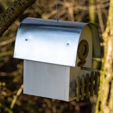 dobar Vogelhaus Vogelnistkasten Ivory mit Zink-Runddach Weiß und Silbern