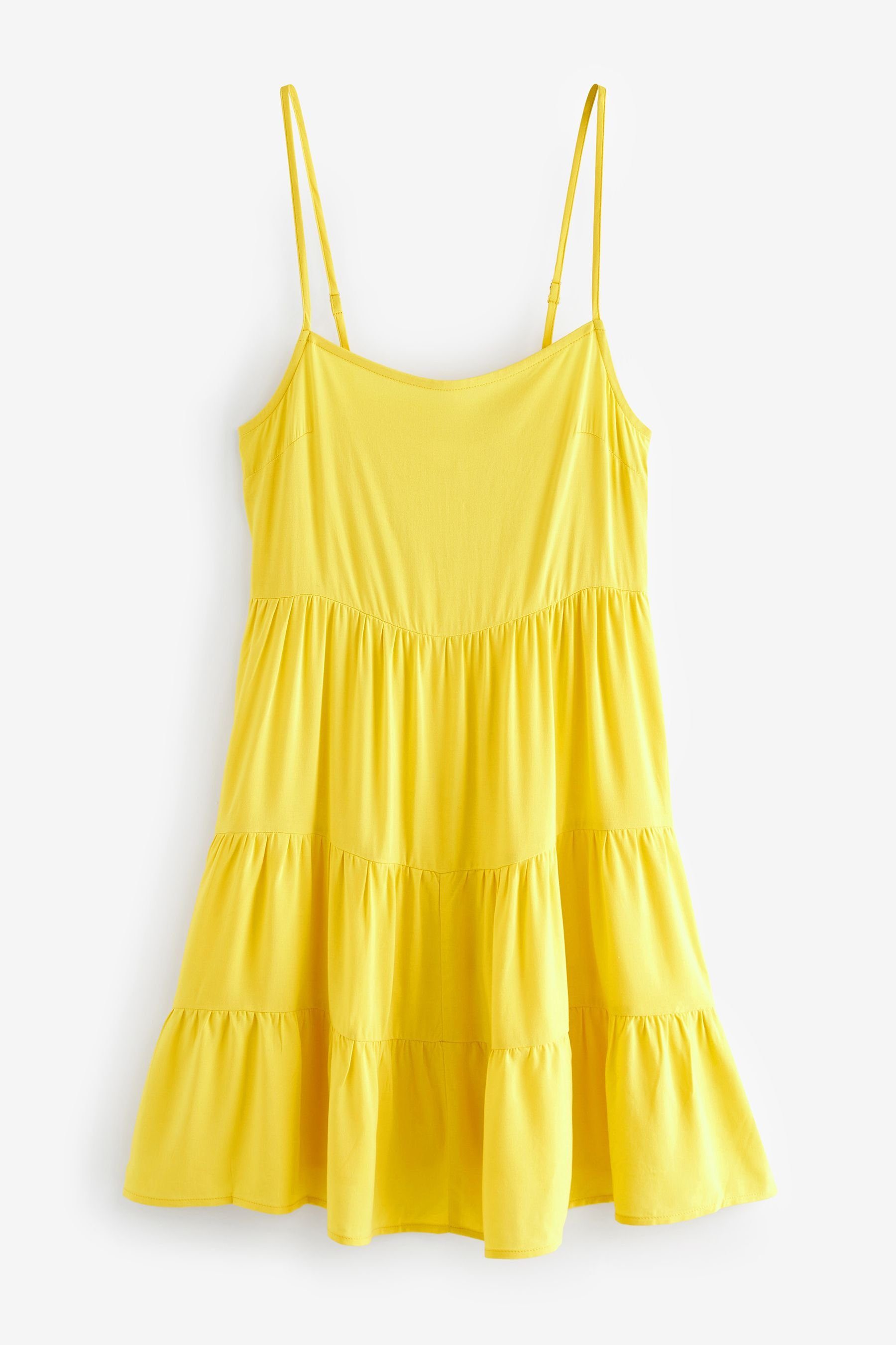 Next Sommerkleid Gestuftes Minikleid mit Spaghettiträgern (1-tlg) Yellow