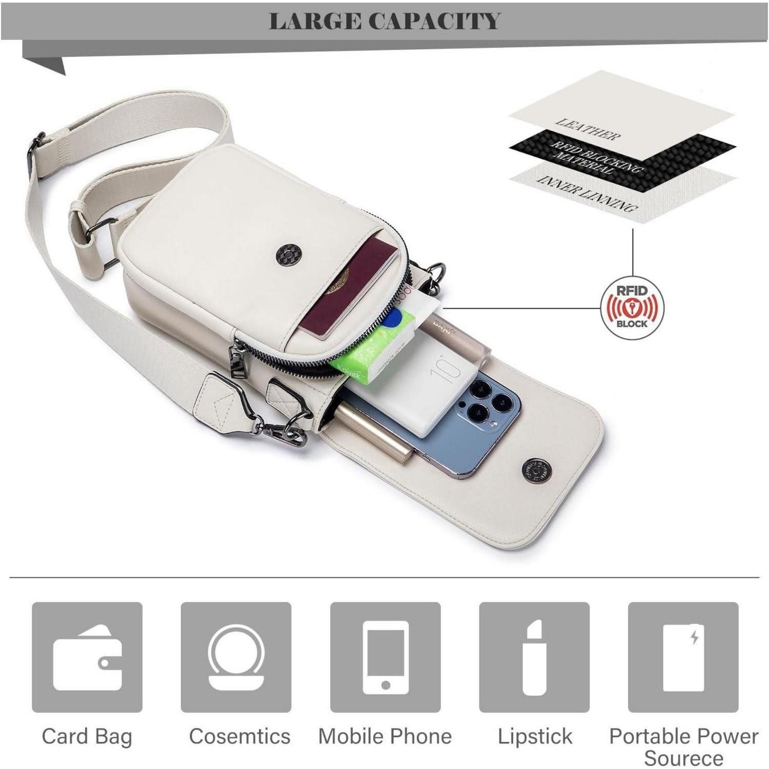 LuxusKollektion Umhängetasche Handytasche Umhängetasche RFID Leder breiter Gurt abnehmbar beige