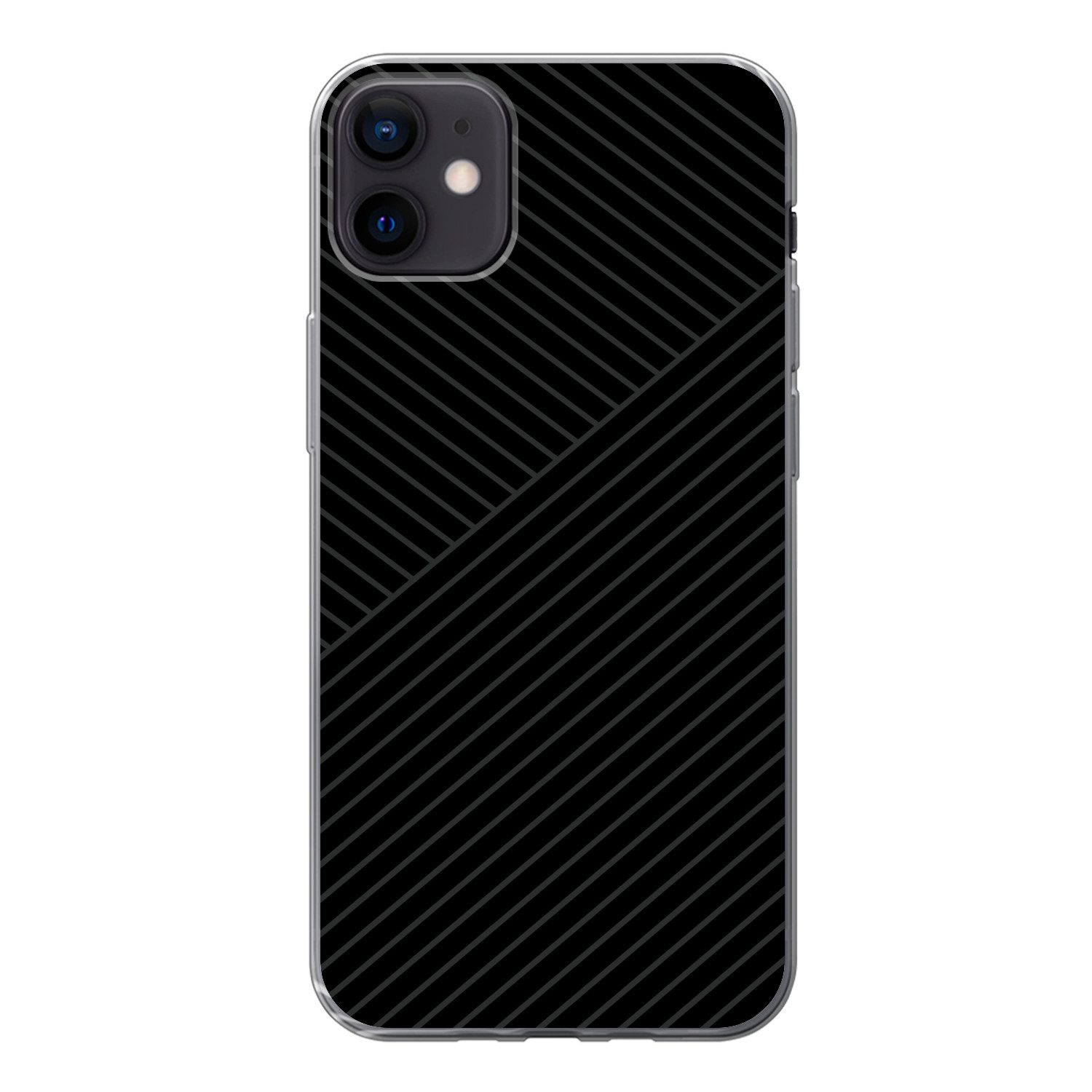MuchoWow Handyhülle für Apple iPhone 12 mini Linien - Abstrakt - Schwarz - Grau - Minimali, Smartphone-Bumper, Print, Handy Schutzhülle Dünn