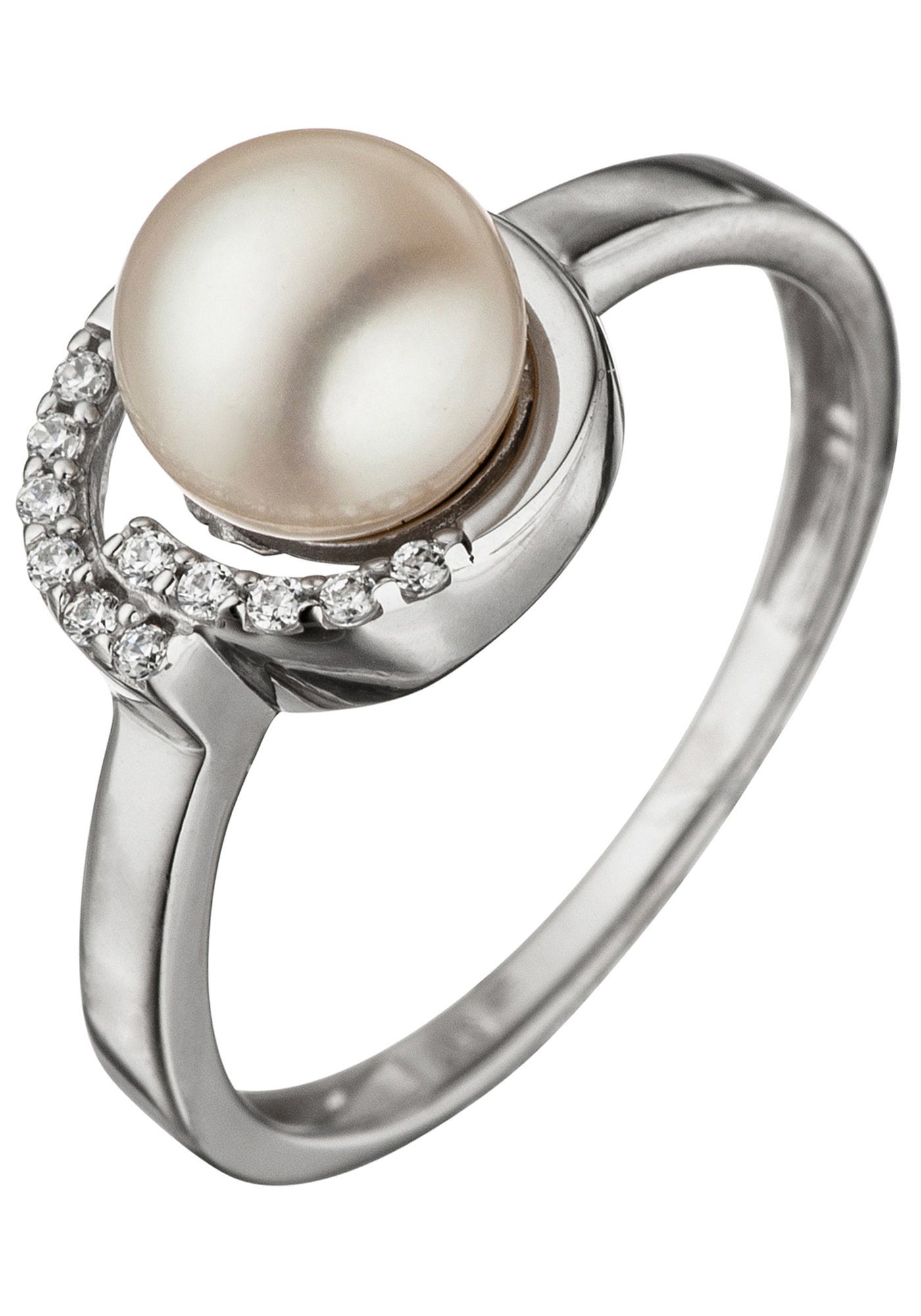 JOBO Perlenring, 925 Silber mit Süßwasser-Zuchtperle und 11 Zirkonia