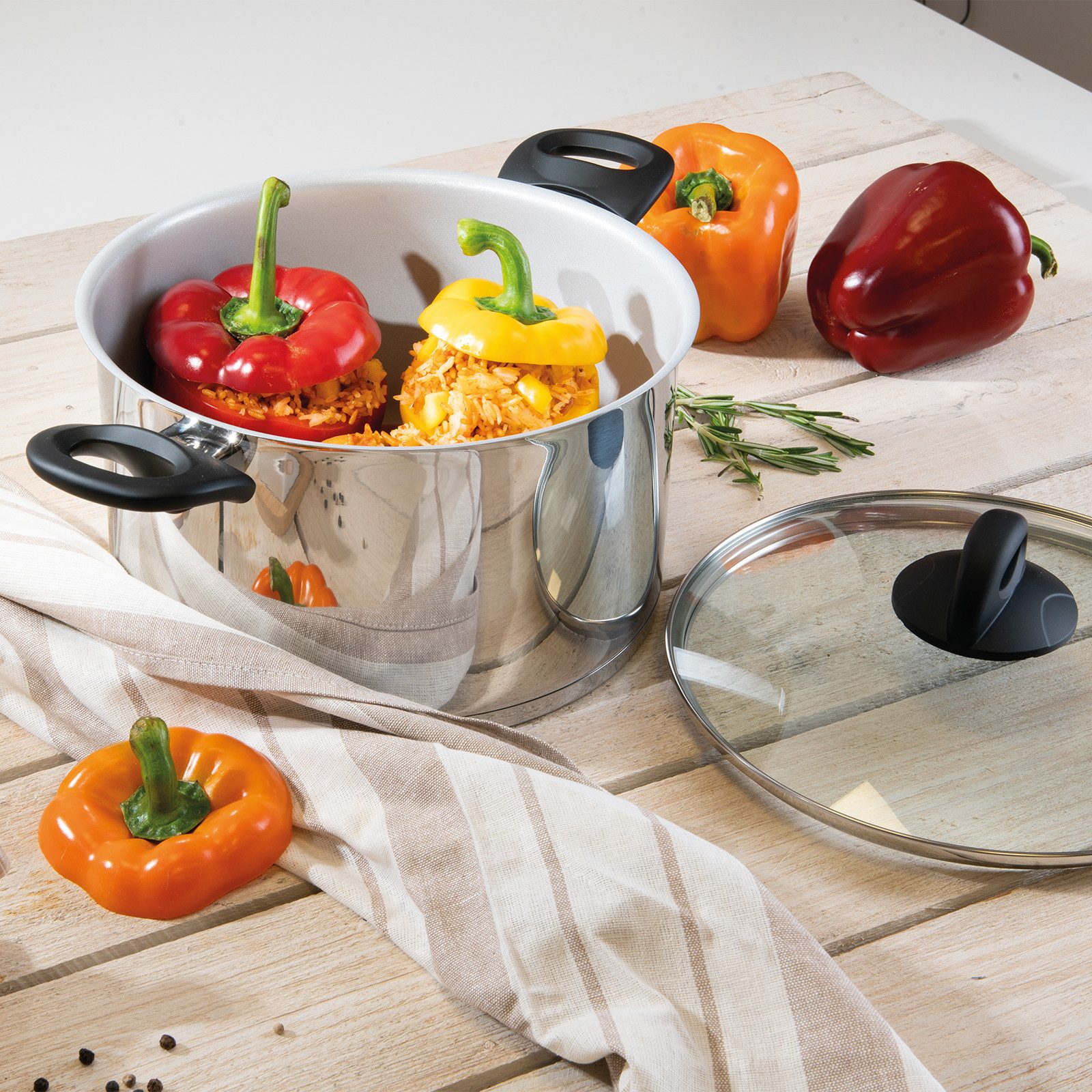 Genius Topf-Set Cerafit Steel Kochgeschirr-Set, 3-tlg., Keramik, Aluminium, Edelstahl, Kratzfeste und besonders langlebige Oberfläche