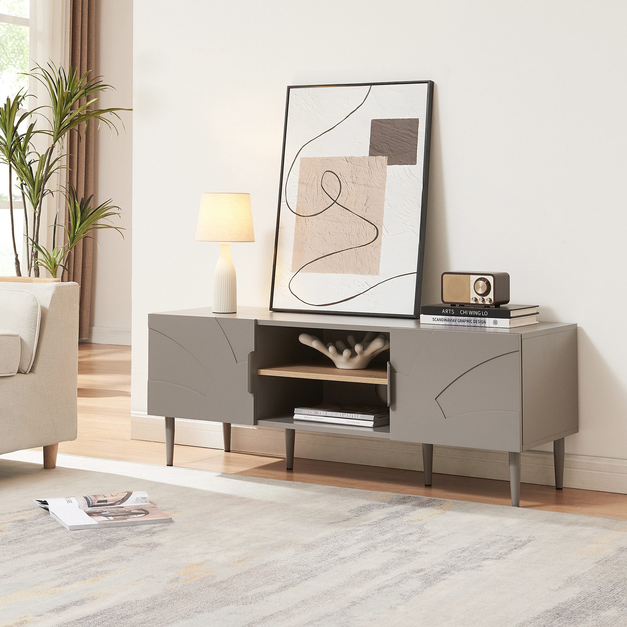 en.casa TV-Schrank »Starvili« mit 2 Türen 120 x 40 x 45 cm Grau