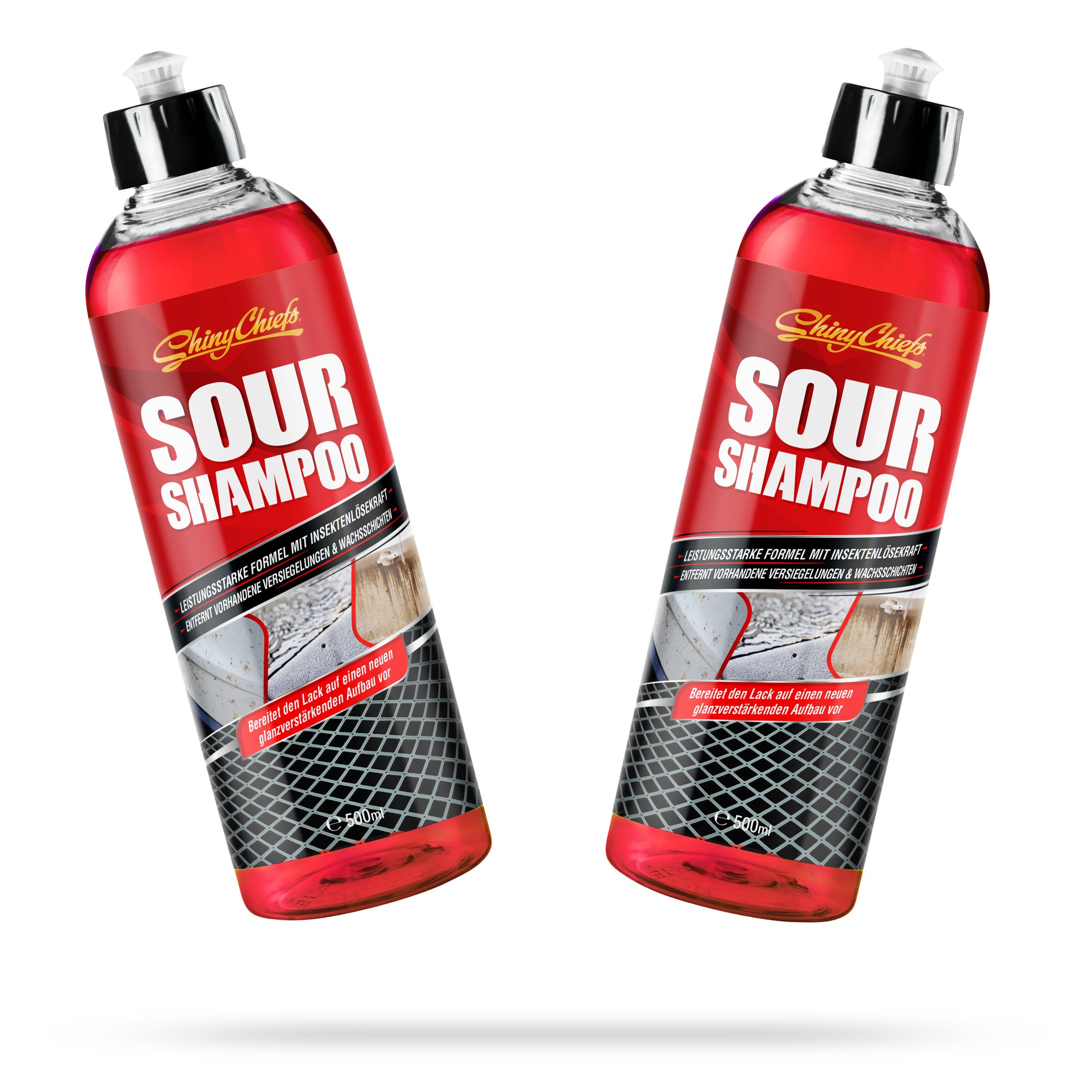 Sour Autoshampoo 500ml entfernt Insektenlösekraft Shampoo (2-St. & Wachsschichten Autoshampoo) 2er ShinyChiefs Pack Versiegelungen