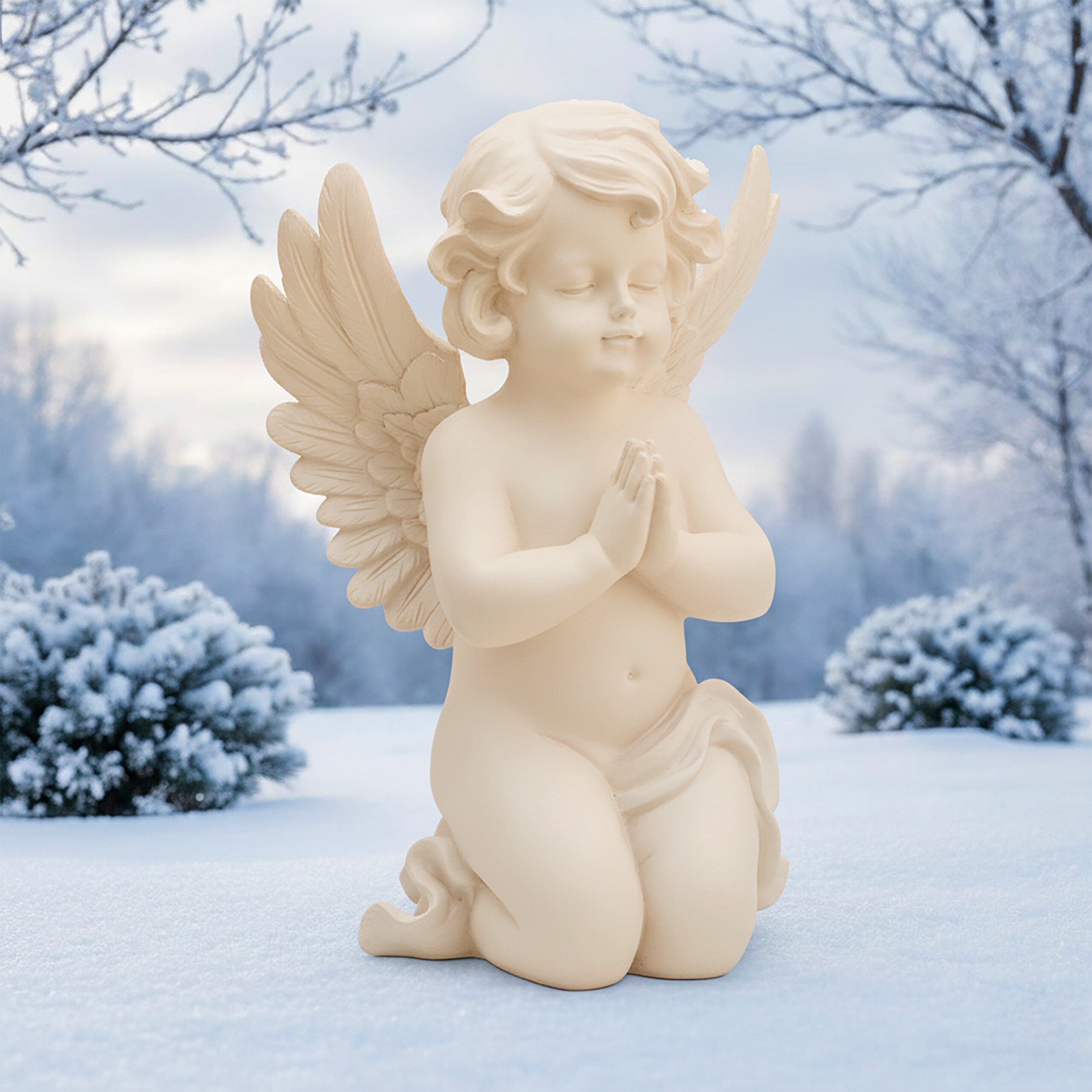 relaxdays Engelfigur Betender Grabengel, Creme