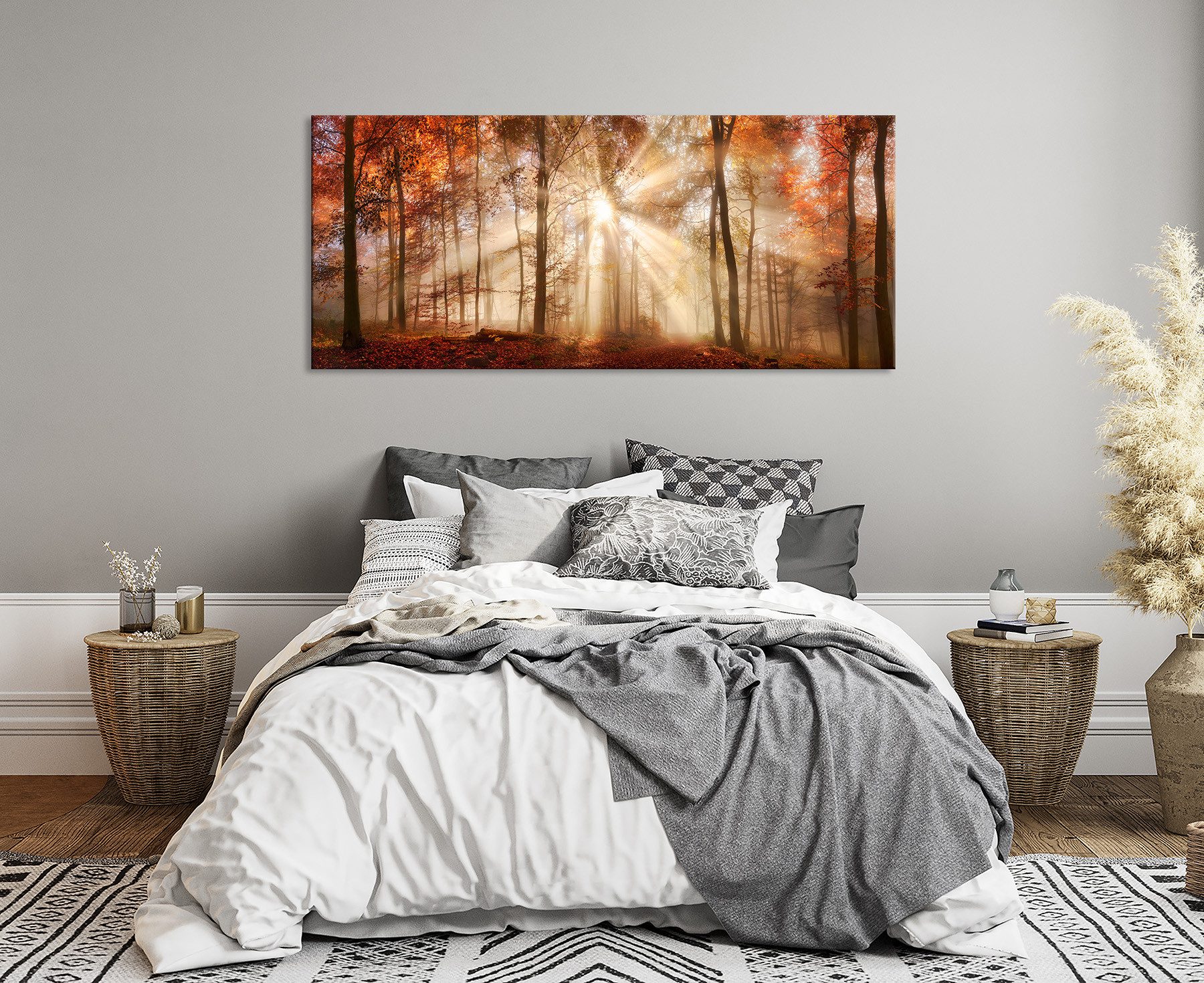Bönninghoff Leinwandbild Wandbild HERBSTWALD XXL 60x140 cm – Leinwandbild Keilrahmen Deko, Wald (1 St), auf Keilrahmen gespannt – Bild 4 von 5