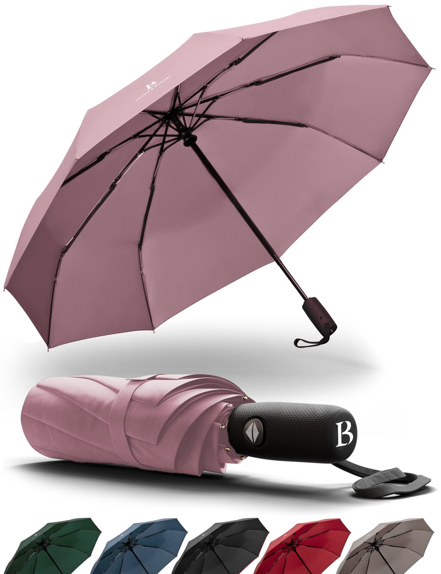 Logan & Barnes Taschenregenschirm Boston, Sturmfest bis 140 km/h