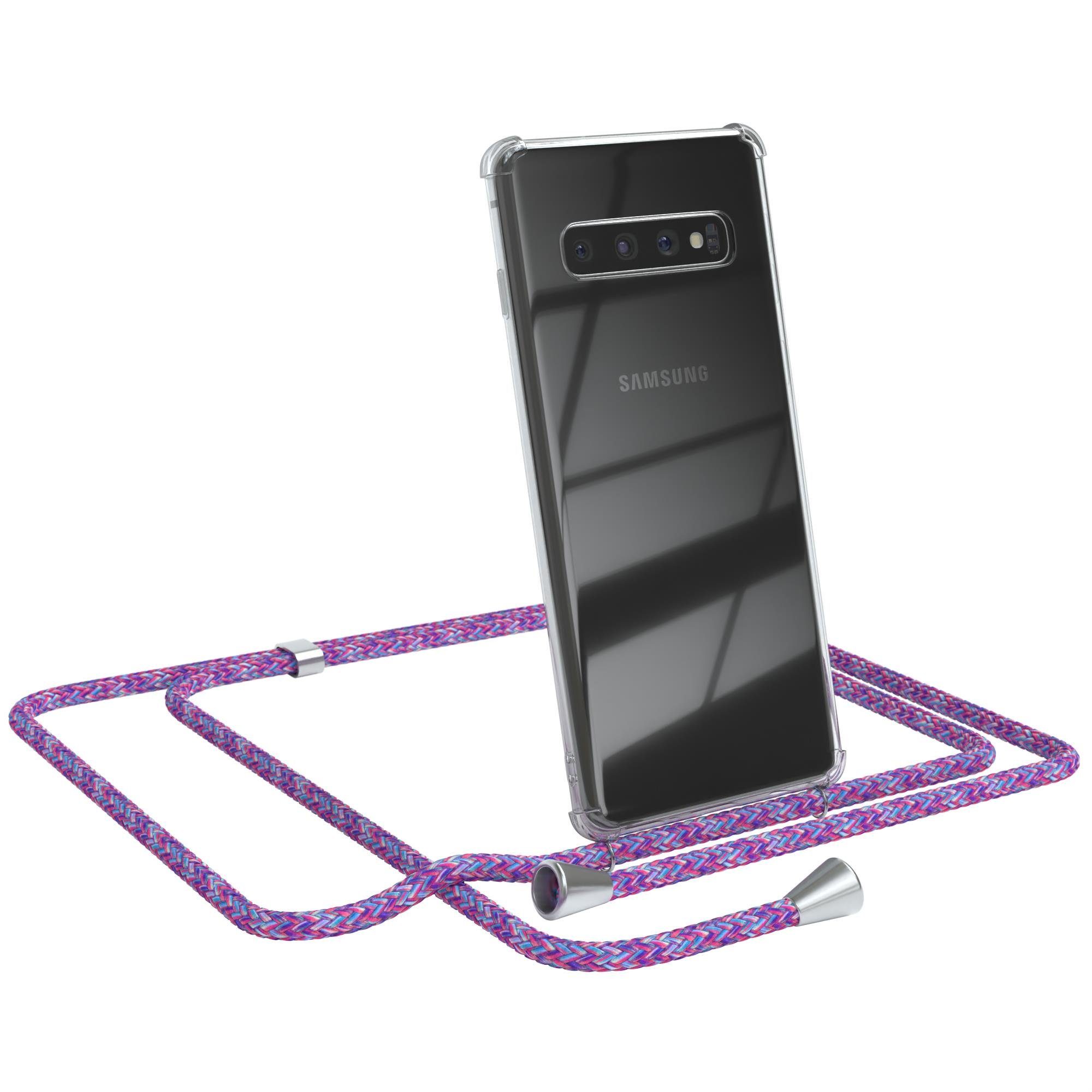 EAZY CASE Handykette Hülle mit Kette für Samsung Galaxy S10 6,1 Zoll, Umhängetasche für Handy Silikonhülle Handyhülle durchsichtig Violett