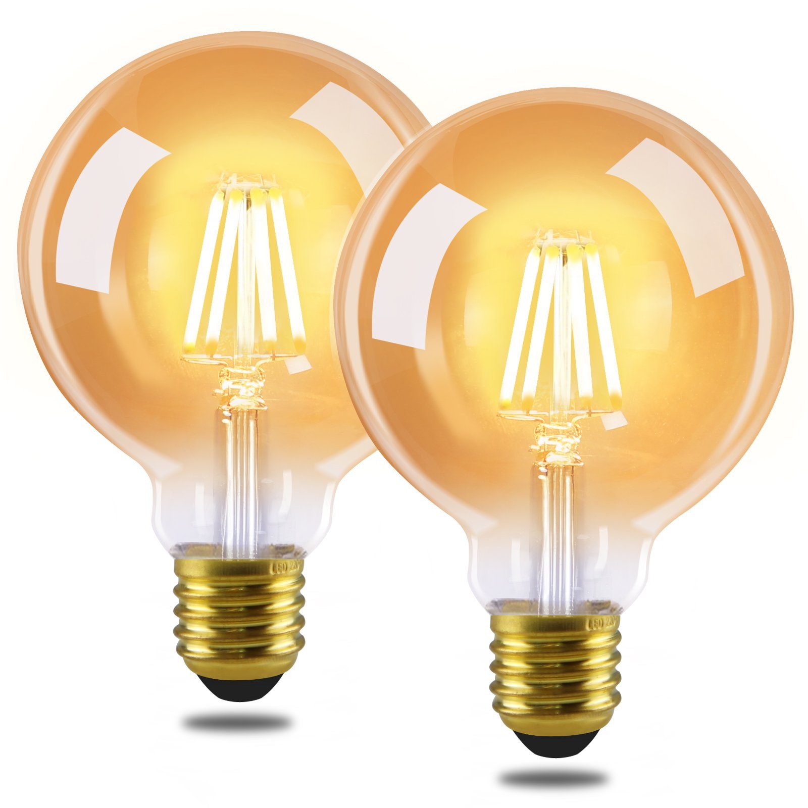 ZMH Retro G95 Leuchtmittel edison Schlafzimmer LED-Leuchtmittel, E27, 2  St., Warmweiß, Vintage Filament Energiesparlampe 2700K