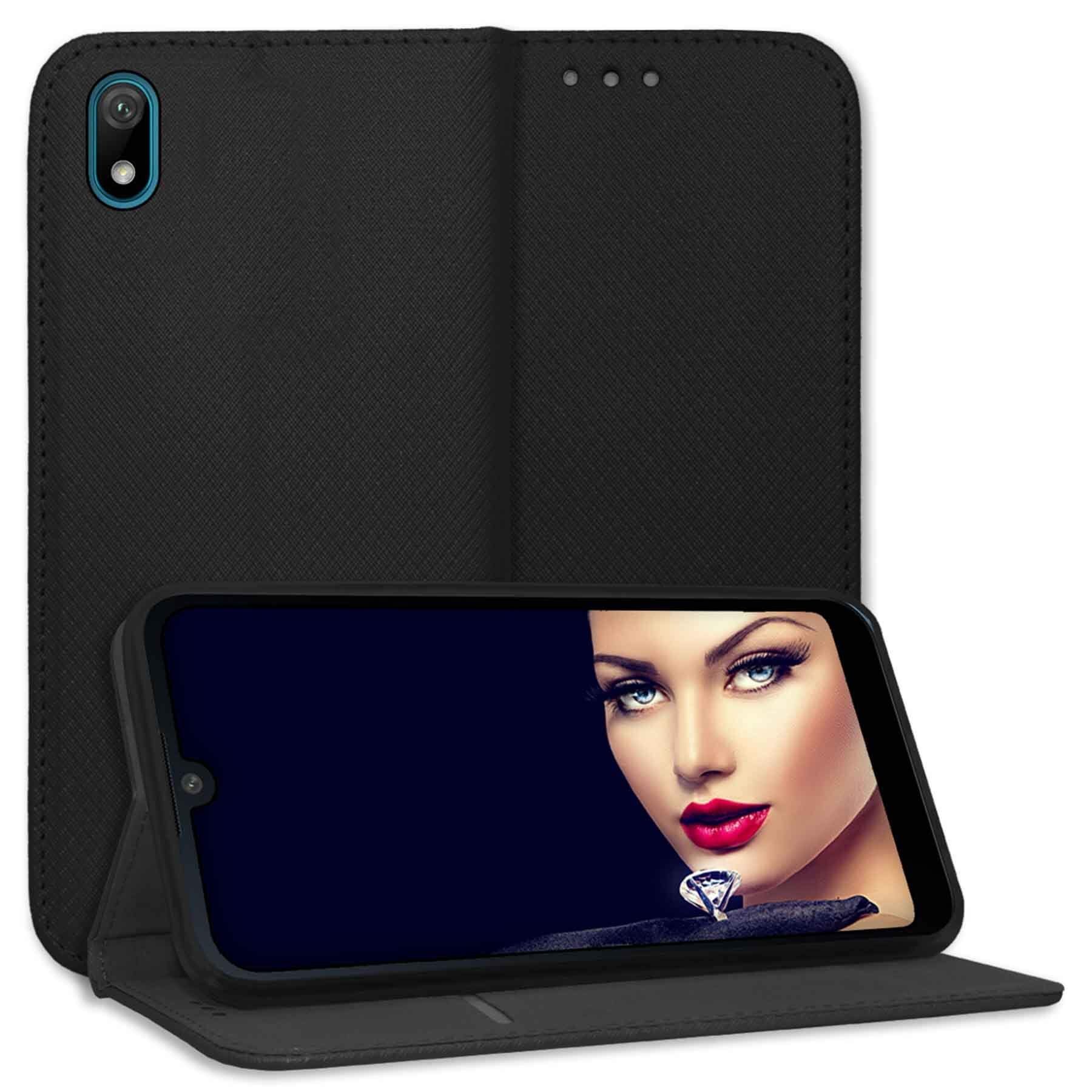 mtb more energy Smartphone-Hülle Smart Magnet für Huawei Y5 2019, Schwarz, Bookstyle Klapphülle Cover Wallet Case aus Kunstleder