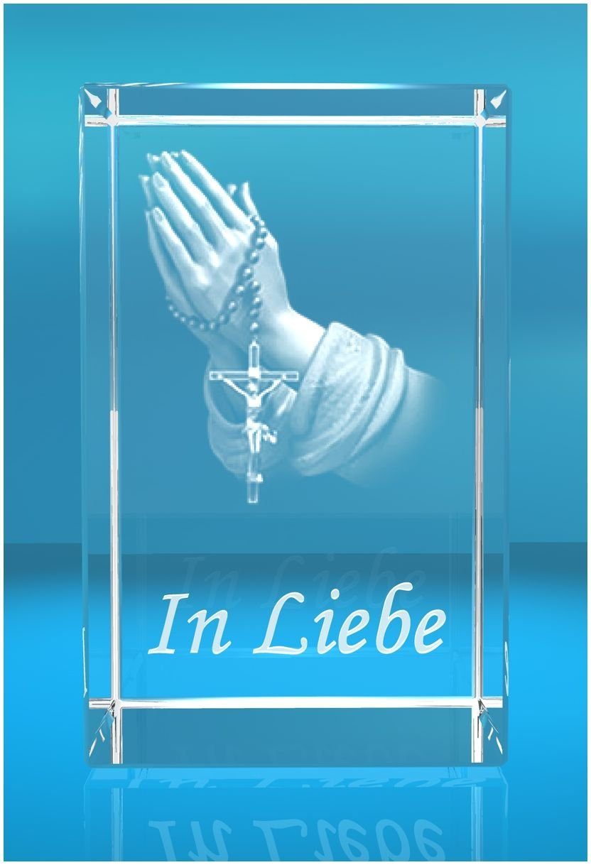 VIP-LASER Dekofigur 3D Glasquader Motiv: Betende Hände Text: in Liebe!, Hochwertige Geschenkbox, Made in Germany, Familienbetrieb