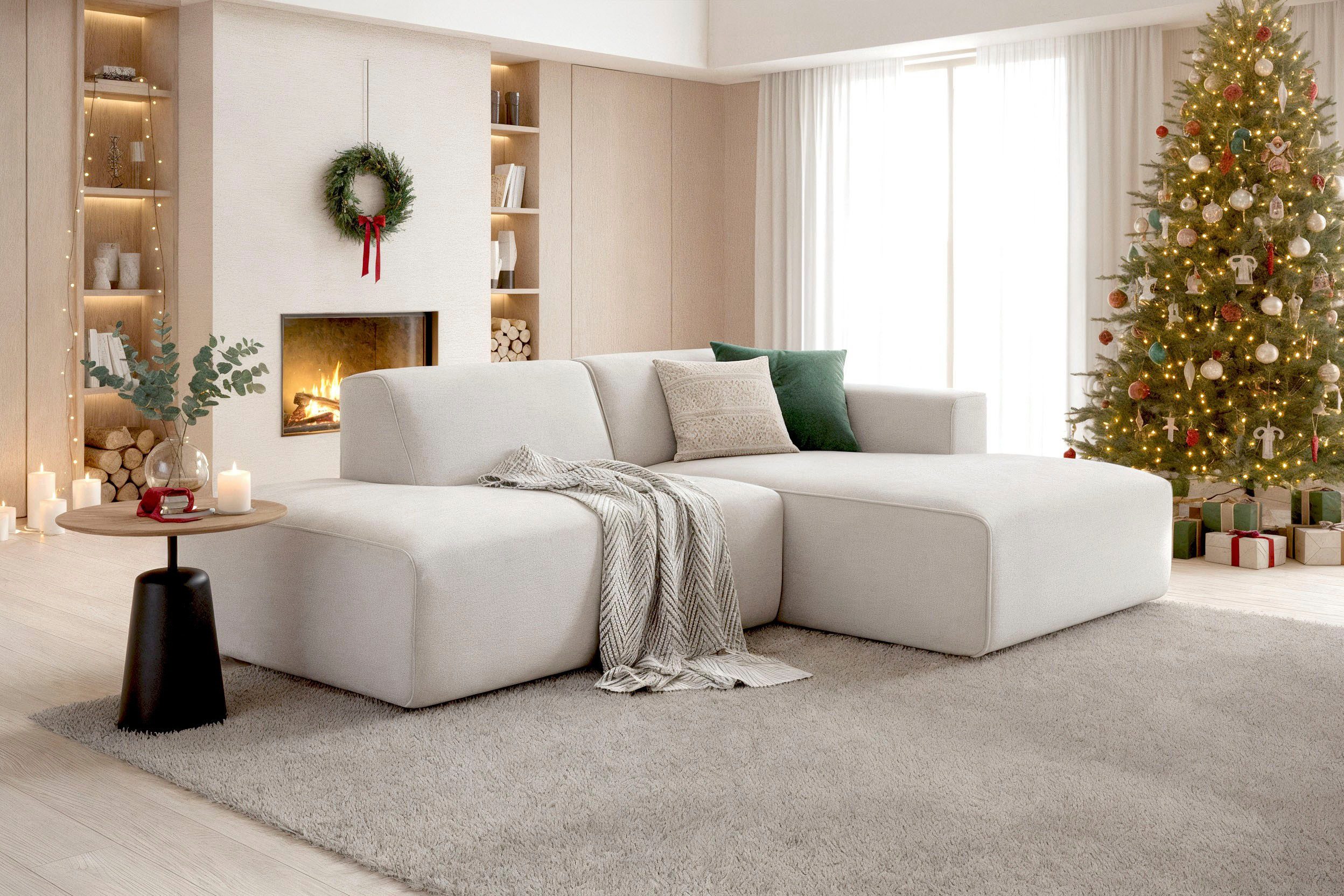 Home affaire Ecksofa Noord mit Kedernaht, Breite 227 cm, L-Form, Cord, Struktur, Webstoff, mit Wellenunterfederung, Massivholzrahmen