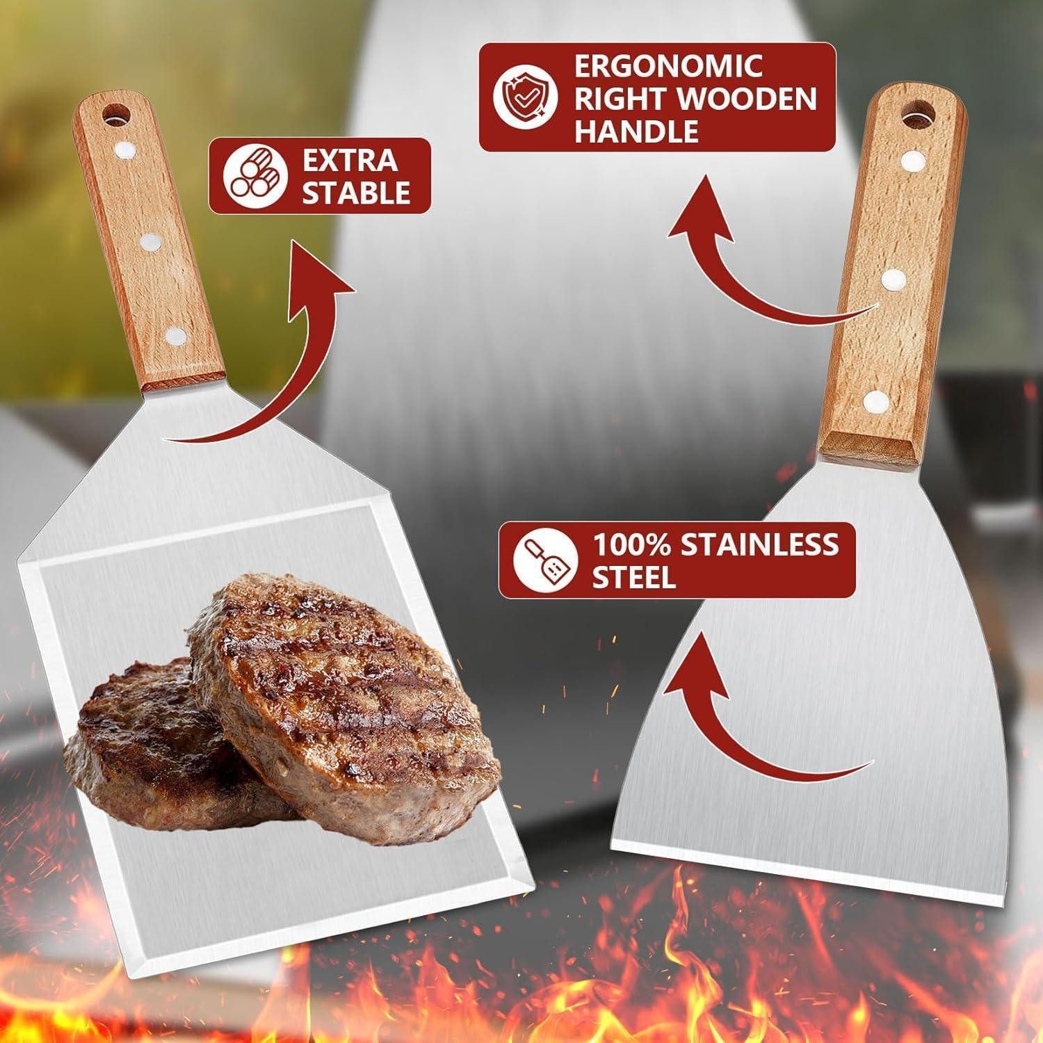 LuxusKollektion Grillspachtel Grillspachtel Edelstahl 2er Set 20 Burgerpapiere 2 S-Haken