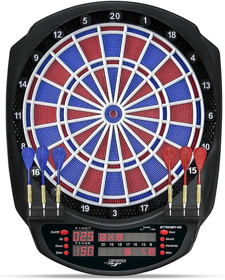 Carromco Zielscheibe Dartscheibe elektronisch Striker-401 – Softdartboard, Dart, 34 Spiele & 584 Spielvarianten (inkl. Cricket)
