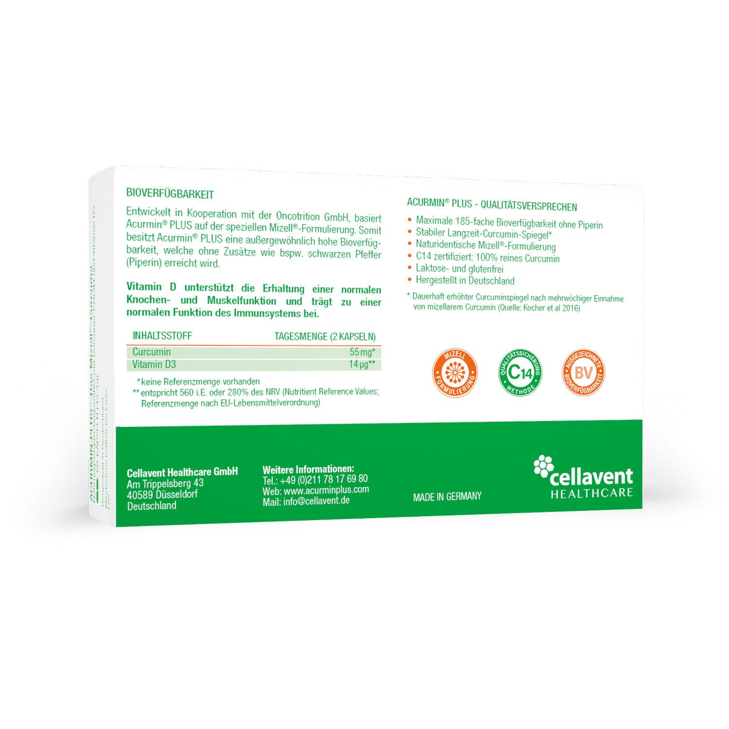 Cellavent Healthcare Acurmin PLUS® Kurkuma Kapseln - 10.000mg Kurkuma Pulver/Tag Kapseln