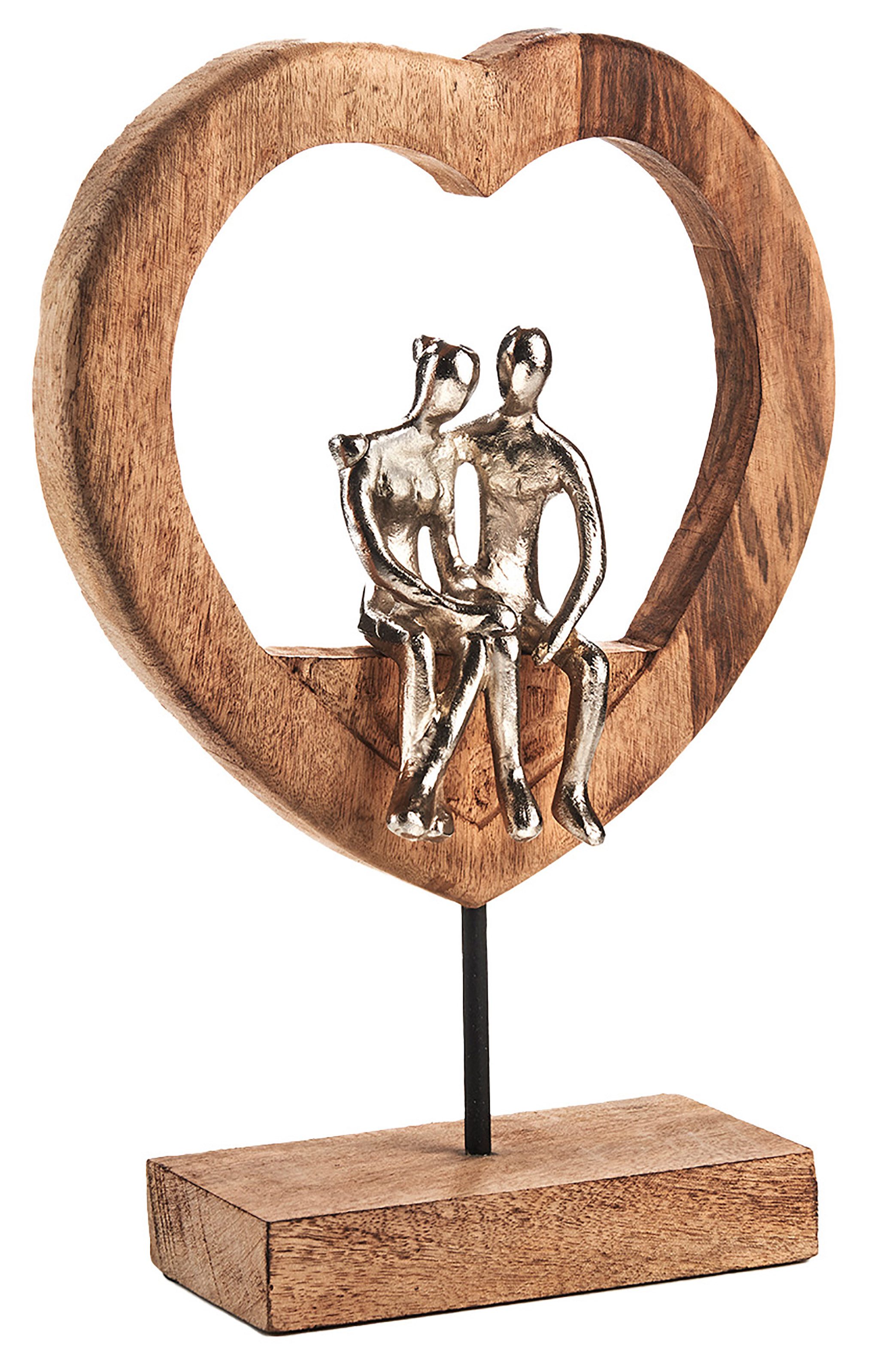 Kobolo Dekoobjekt Dekofigur Holzdeko Holzfigur SOUL, Holz braun Metall silber (Stück, 1 St., Stück), 26x10x37 cm