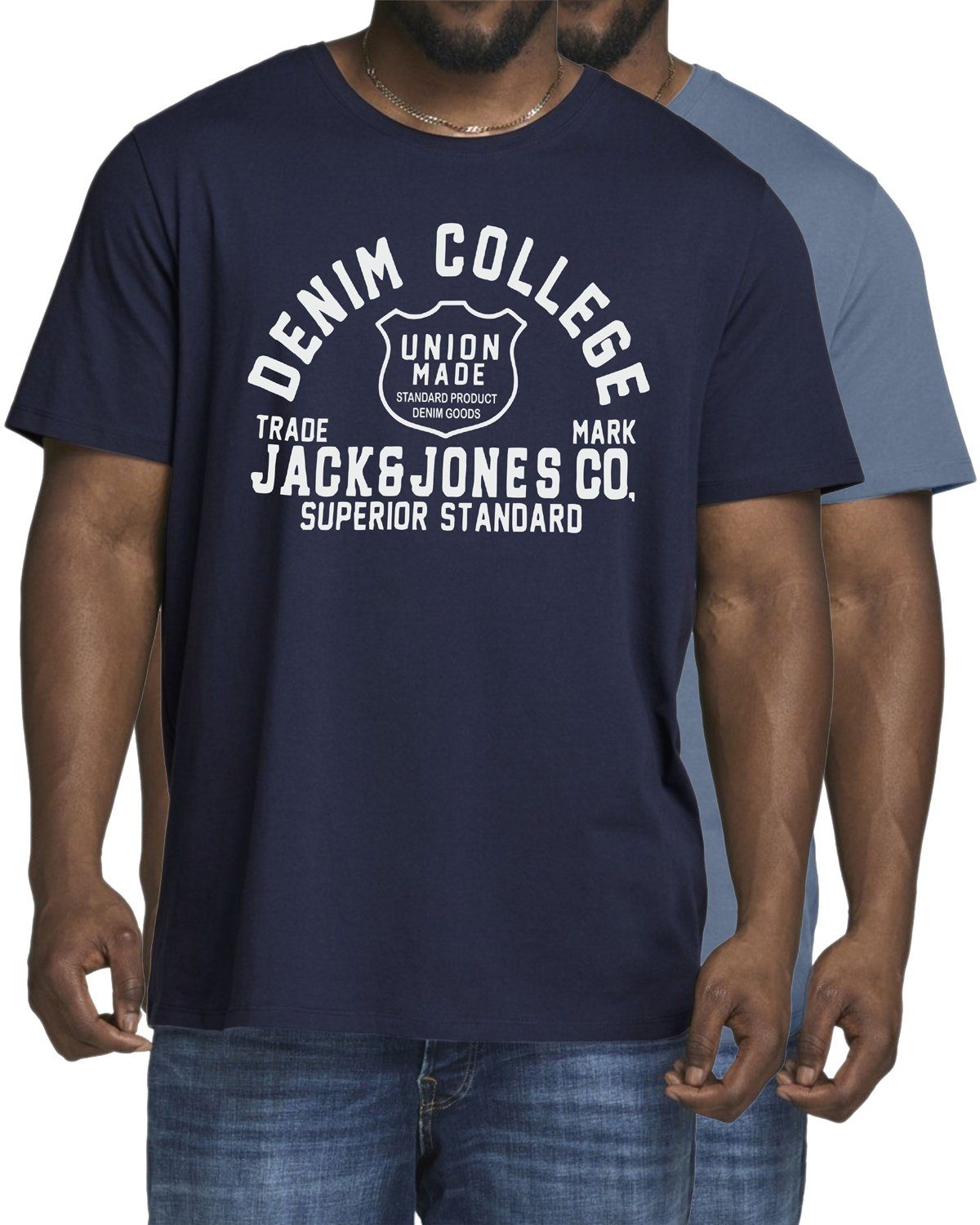 Jack & Jones Print-Shirt (2er-Pack) in Unifarben, aus Baumwolle