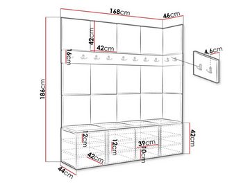 MIRJAN24 Garderoben-Set Orion II, (Komplett-Set, mit 2x Schuhschrank, 3x Kleiderhakenbrett, Paneel 19x 42x42), Auswahl aus Fronten und Polsterplatten