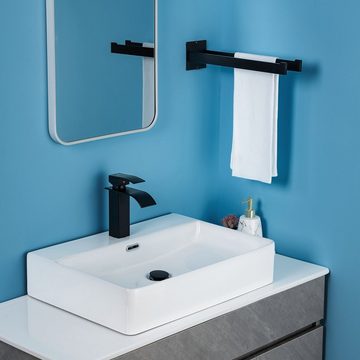 Auralum Doppelhandtuchhalter 2x Edelstahl Handtuchhalter Handtuchstange Wandhaken für Bad und Küche, Ohne Bohren,Schwarz