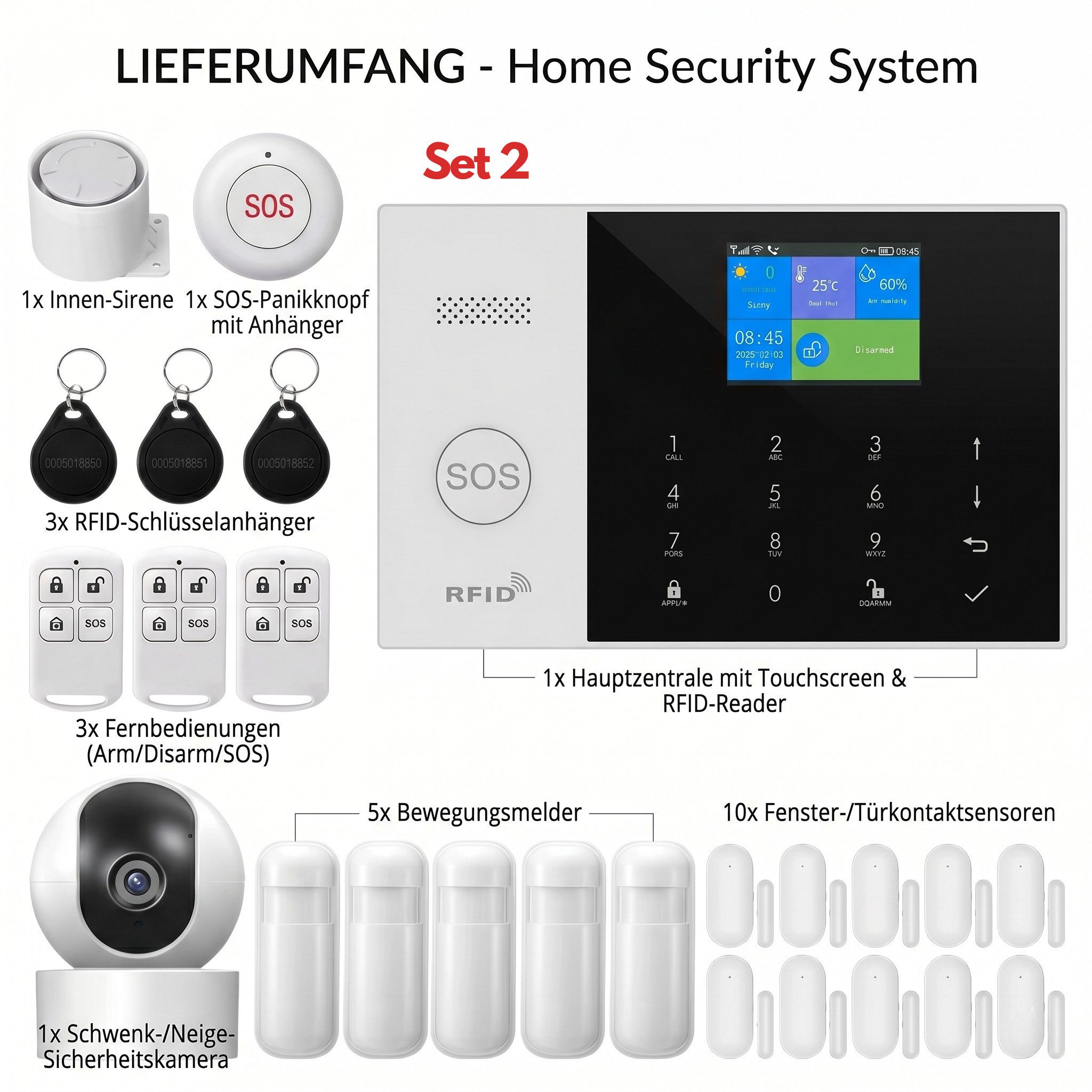 HS.SUPPLY WLAN Alarmanlage Set mit App, Bewegungsmelder & Türsensor Alarmanlage (Smart Alarmanlage mit App, 100 dB Sirene und 24h Akku-Backup)