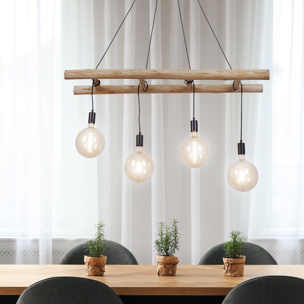 etc-shop LED Pendelleuchte, Leuchtmittel inklusive, Warmweiß, Decken Hänge Leuchte Eukalyptus Holz Wohn Zimmer Retro Filament