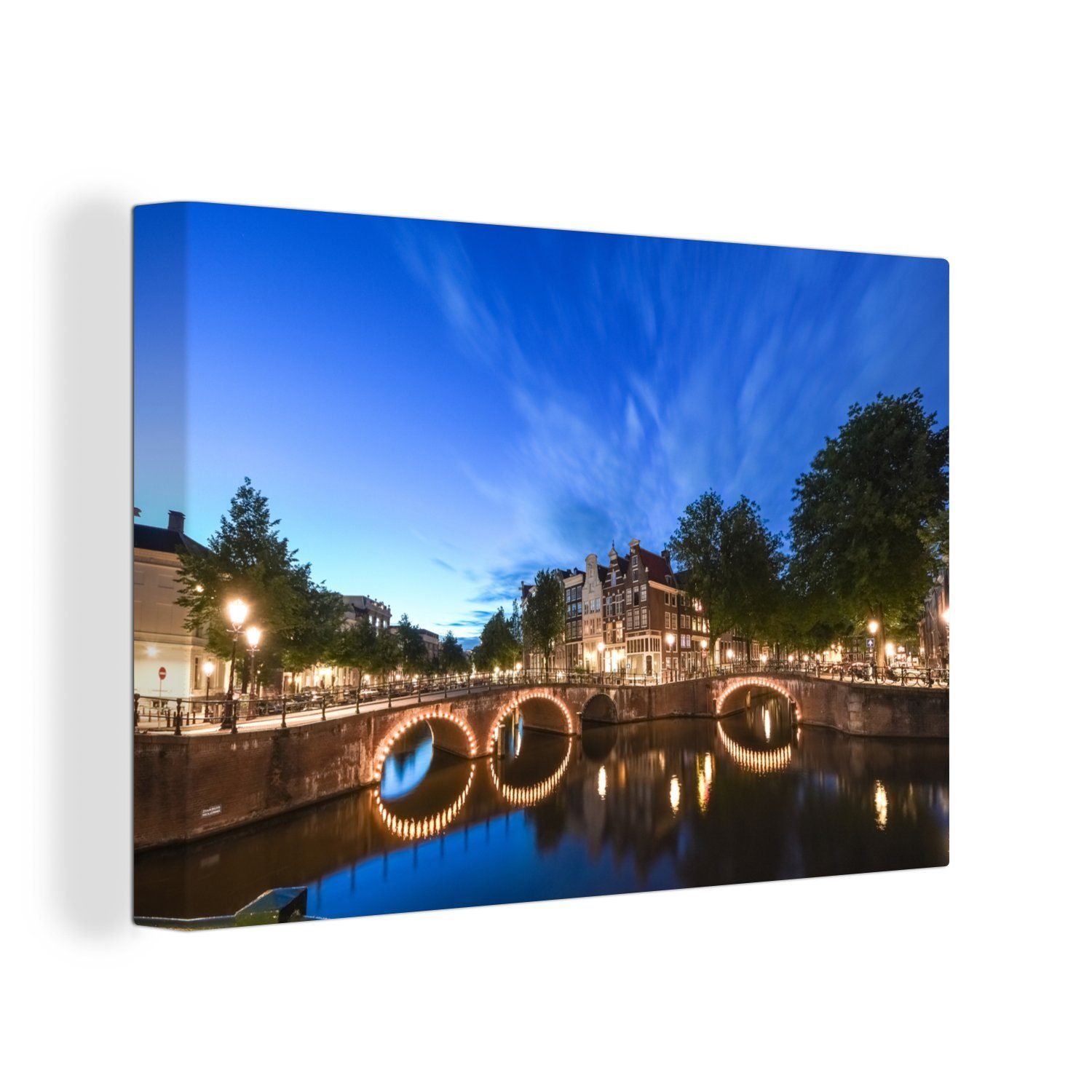 OneMillionCanvasses® Leinwandbild Die Keizersgracht blauem Leinwandbilder, unter Wandbild in Wanddeko, (1 St), Himmel, 30x20 cm Amsterdam Aufhängefertig