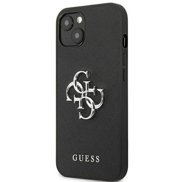 Guess Handyhülle Guess Saffiano Metal Logo Collection Apple iPhone 13 Mini Hard Case Cover Schutzhülle Schwarz