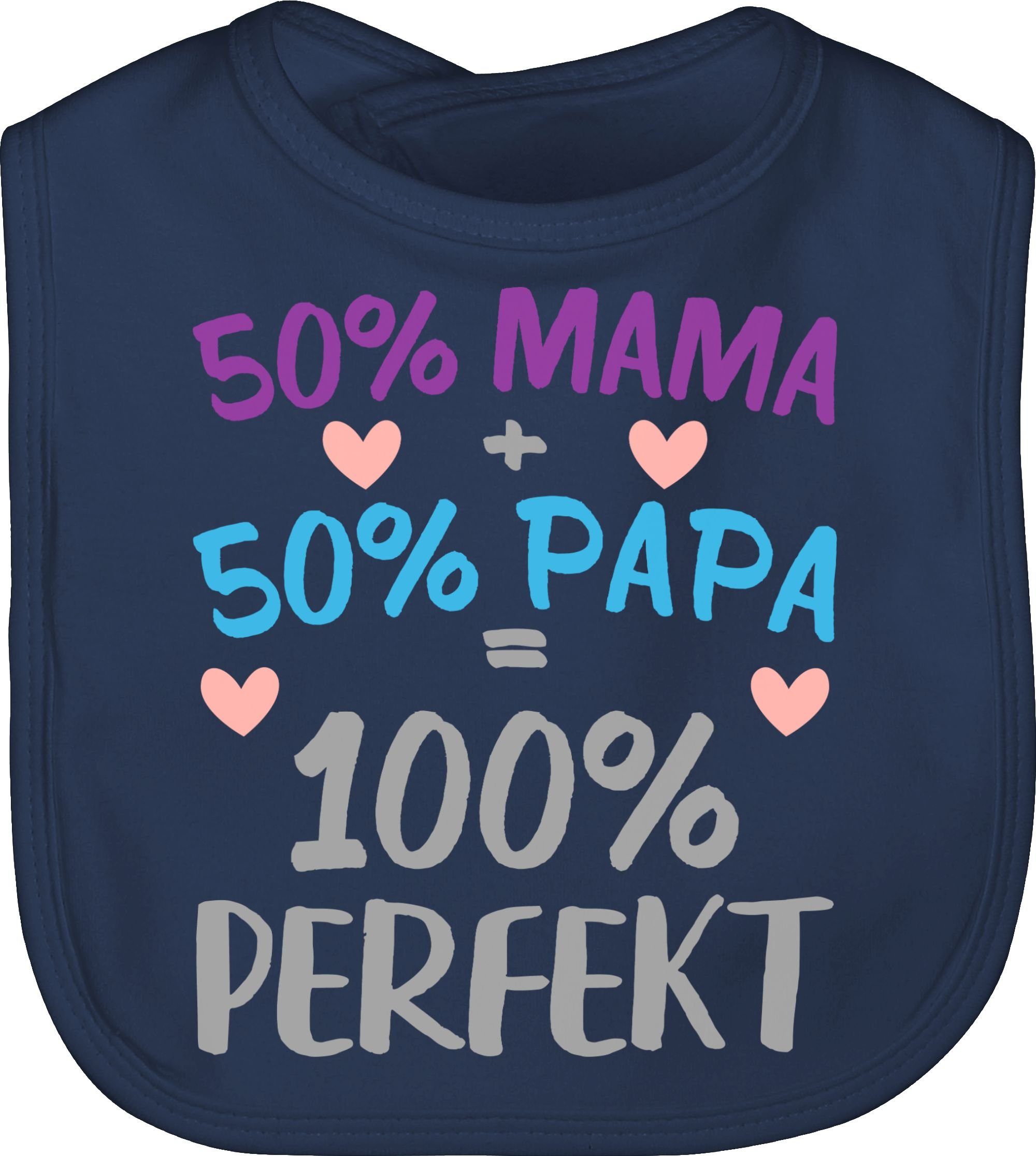 Shirtracer Lätzchen 50 % Mama 50 % Papa 100 % Perfekt, Sprüche Baby 1 Navy Blau