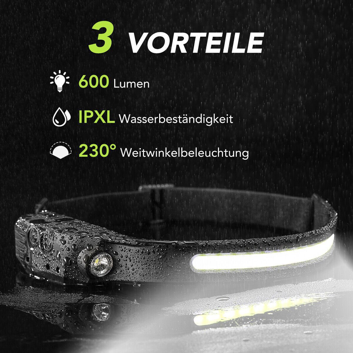 Olotos Stirnlampe LED COB XPE COB 1-3 Kopflampe Weisslicht 5 COB - Gelb Wasserdicht Licht Scheinwerfer Wiederaufladbar Weitwinkel Modi mit Sensor, 230°Ultra IPX4 Rot 3 USB