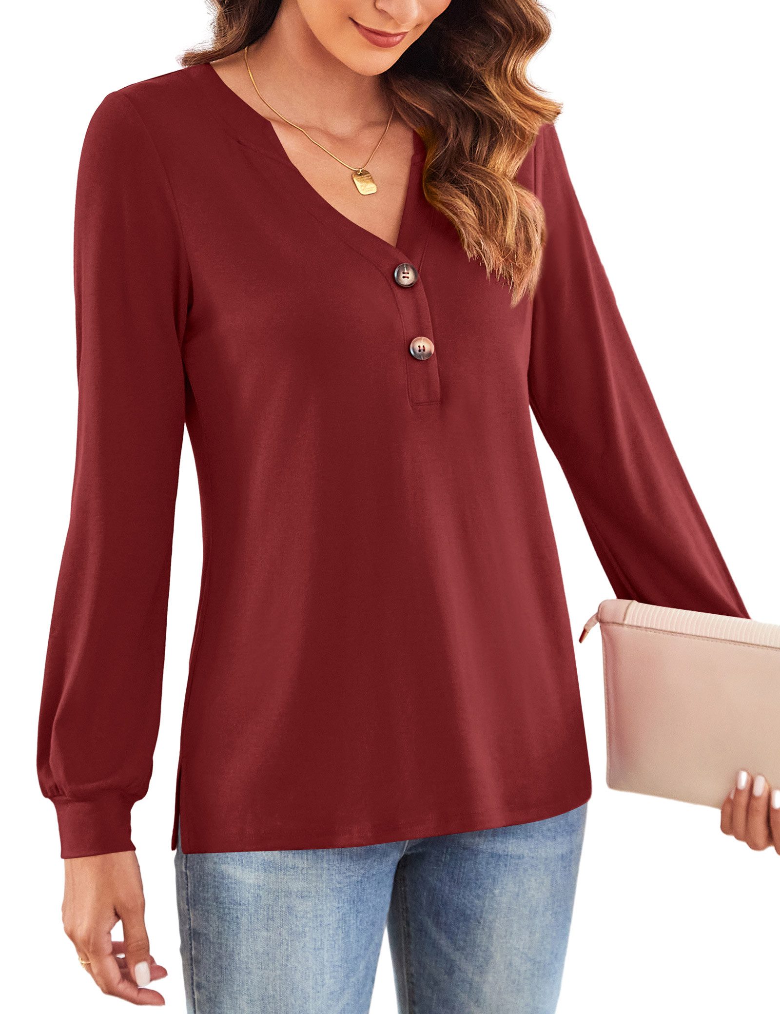 Beluring Langarmshirt Damen T-Shirt, Locker Freizeit V-Ausschnitt Bluse, Sc günstig online kaufen