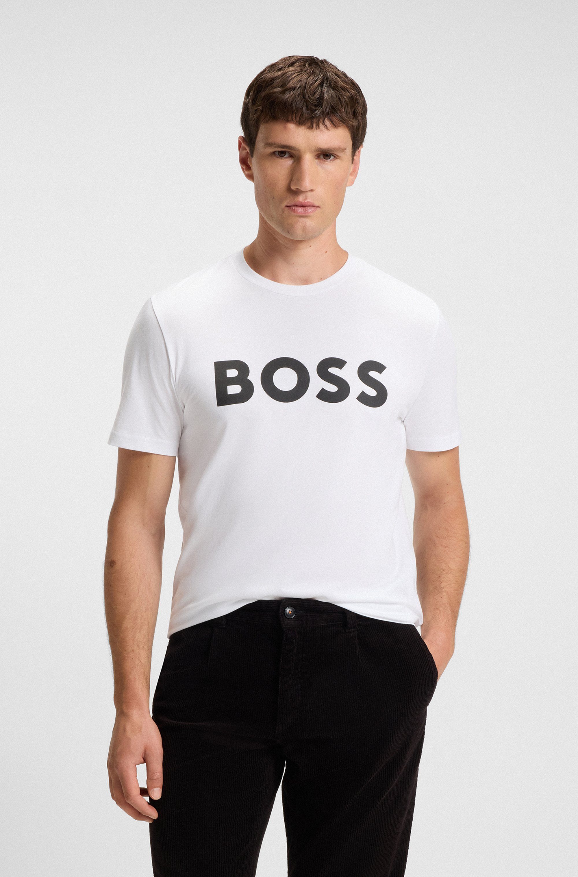 BOSS ORANGE T-Shirt Thinking mit großem BOSS Druck auf der Brust