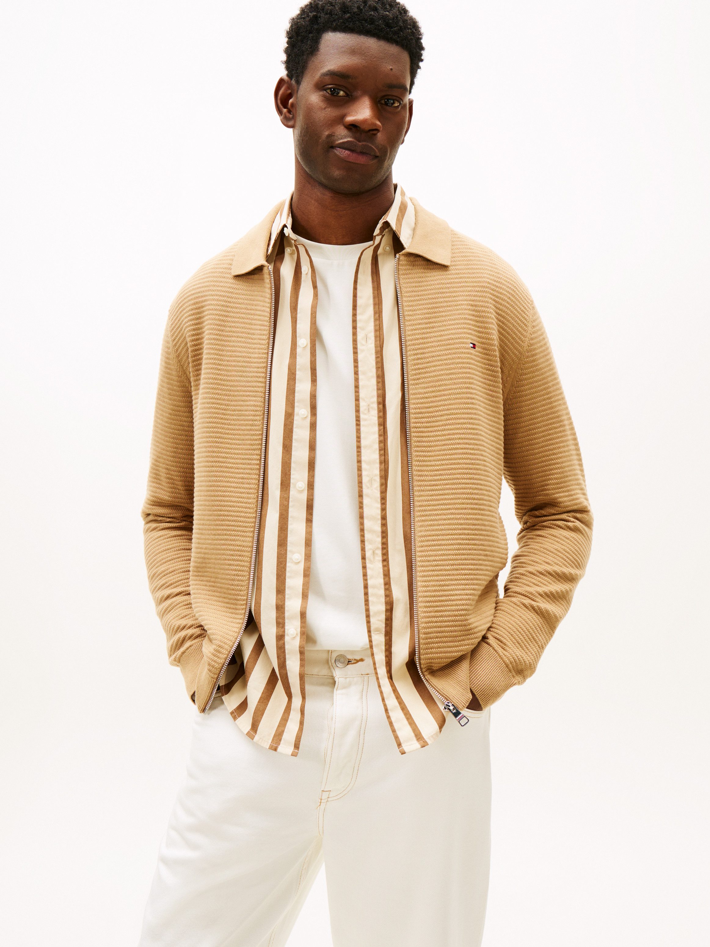 Tommy Hilfiger Cardigan SEASONAL STRUCTURE strukturiert, mit Polokragen, regular fit