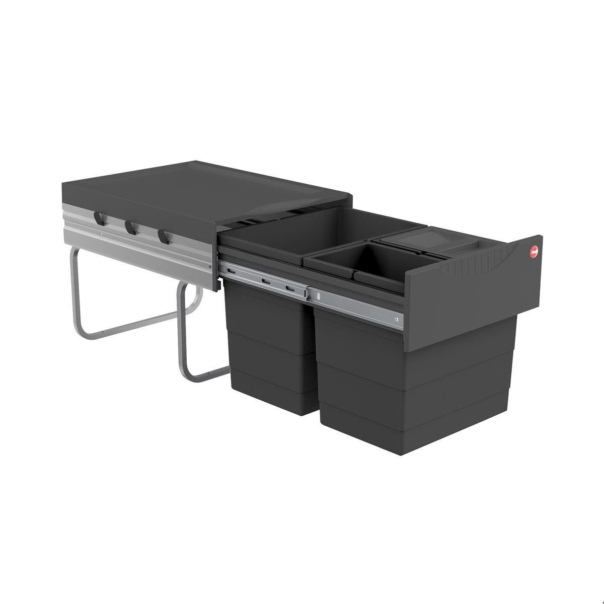 Hailo Einbaumülleimer Hailo Abfallsammler 3642531 Raumspar-Tandem 2x 8,5 +18 L dunkelgrau