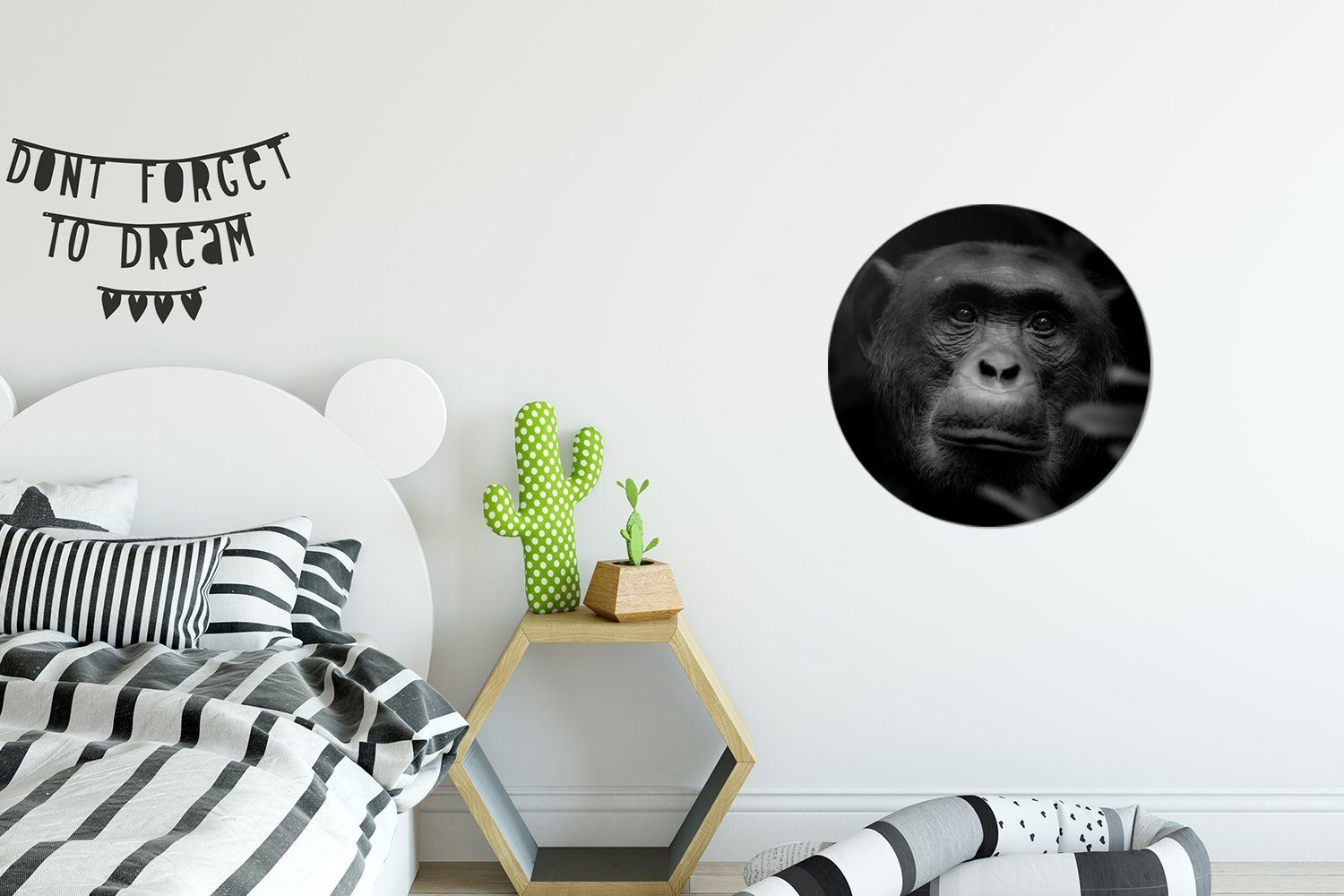 Kinderzimmer, Wohnzimmer - Schwarz Affe - für Dschungel Wandsticker Weiß St), Tapetenkreis - (1 Tapetenaufkleber, Rund, MuchoWow - Tiere