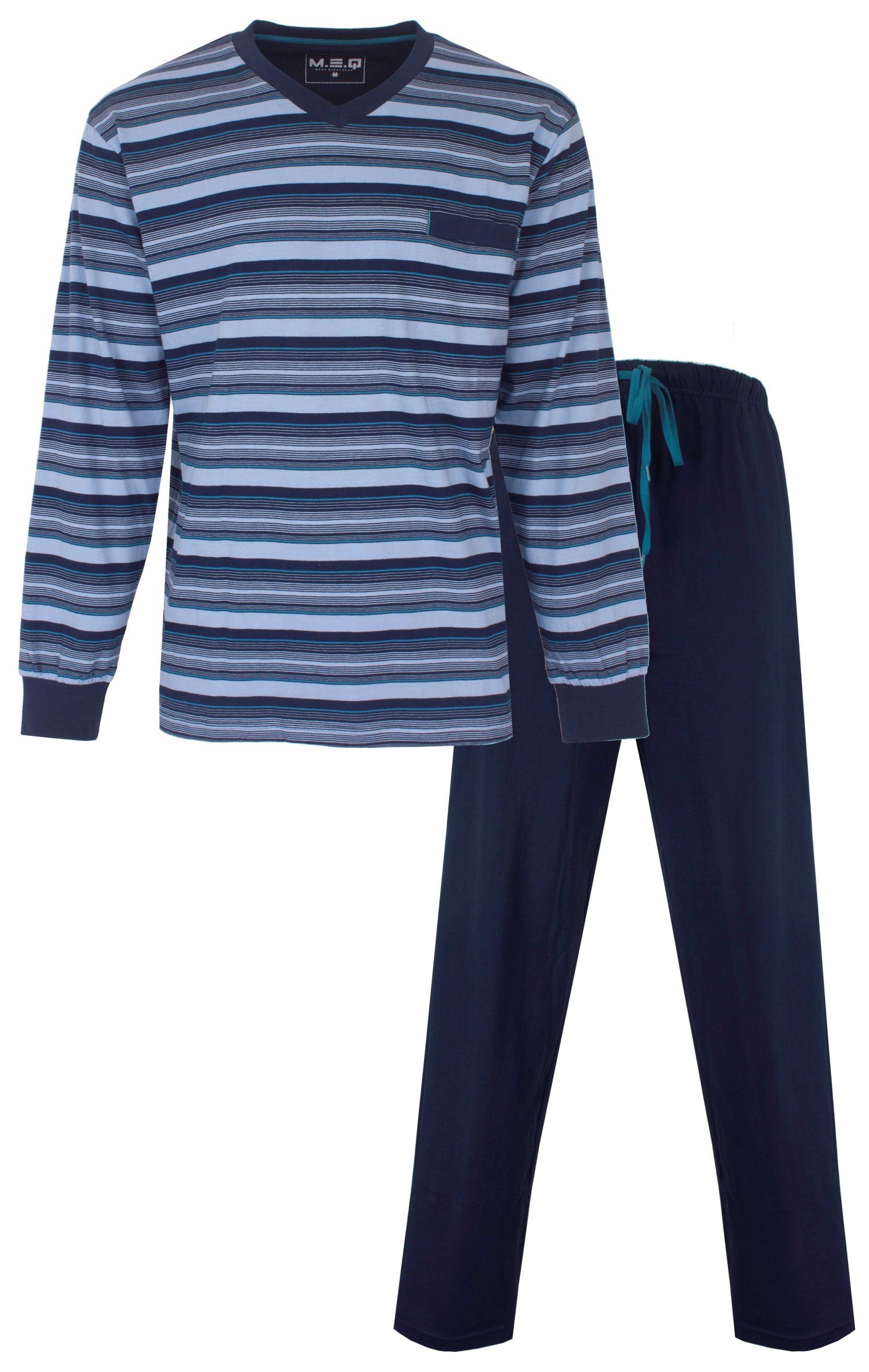 M.E.Q. Schlafanzug Herren Pyjama lang mit Bündchen (2 tlg) Baumwolle günstig online kaufen