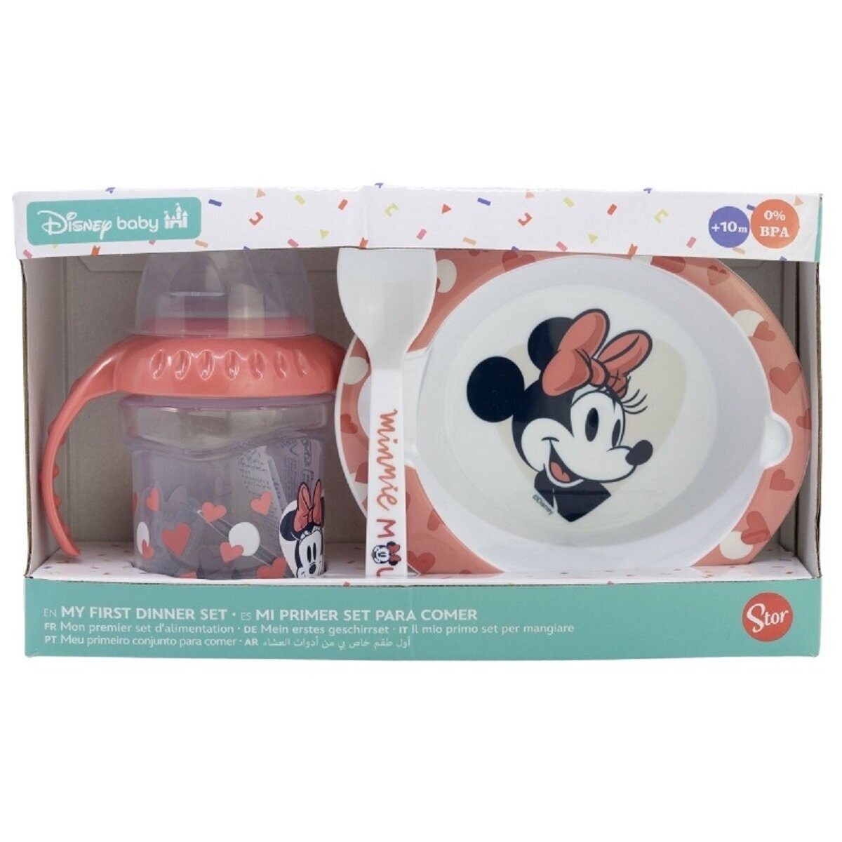 Disney Trinkflasche Minnie Mouse Baby Geschenkset 3-teilig Trinkbecher, Schale & Löffel