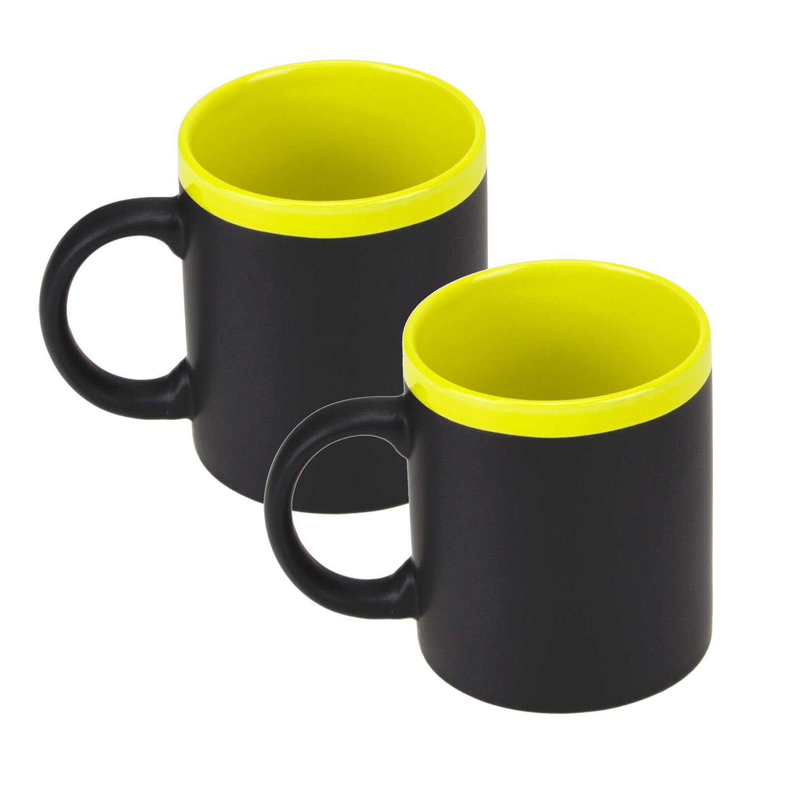 Out of the Blue Tasse 2er Set beschreibbare Memo Kreide Kaffee Tasse - Farbe: gelb, Keramik