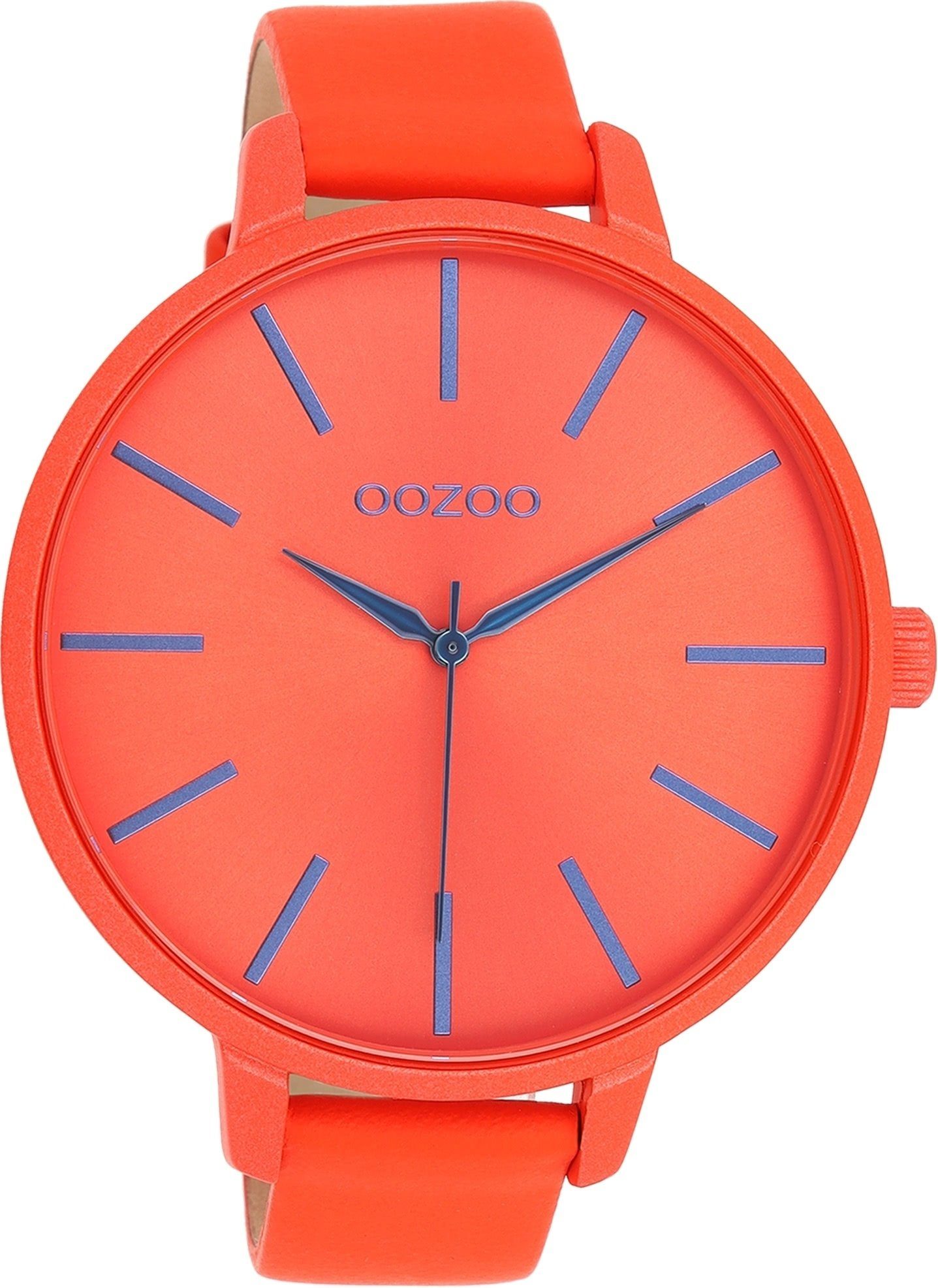 Timepieces Armbanduhr Fashion Damenuhr Analog, Quarzuhr groß extra Damen (ca. rot,orange, Oozoo OOZOO 48mm), rund, Lederarmband