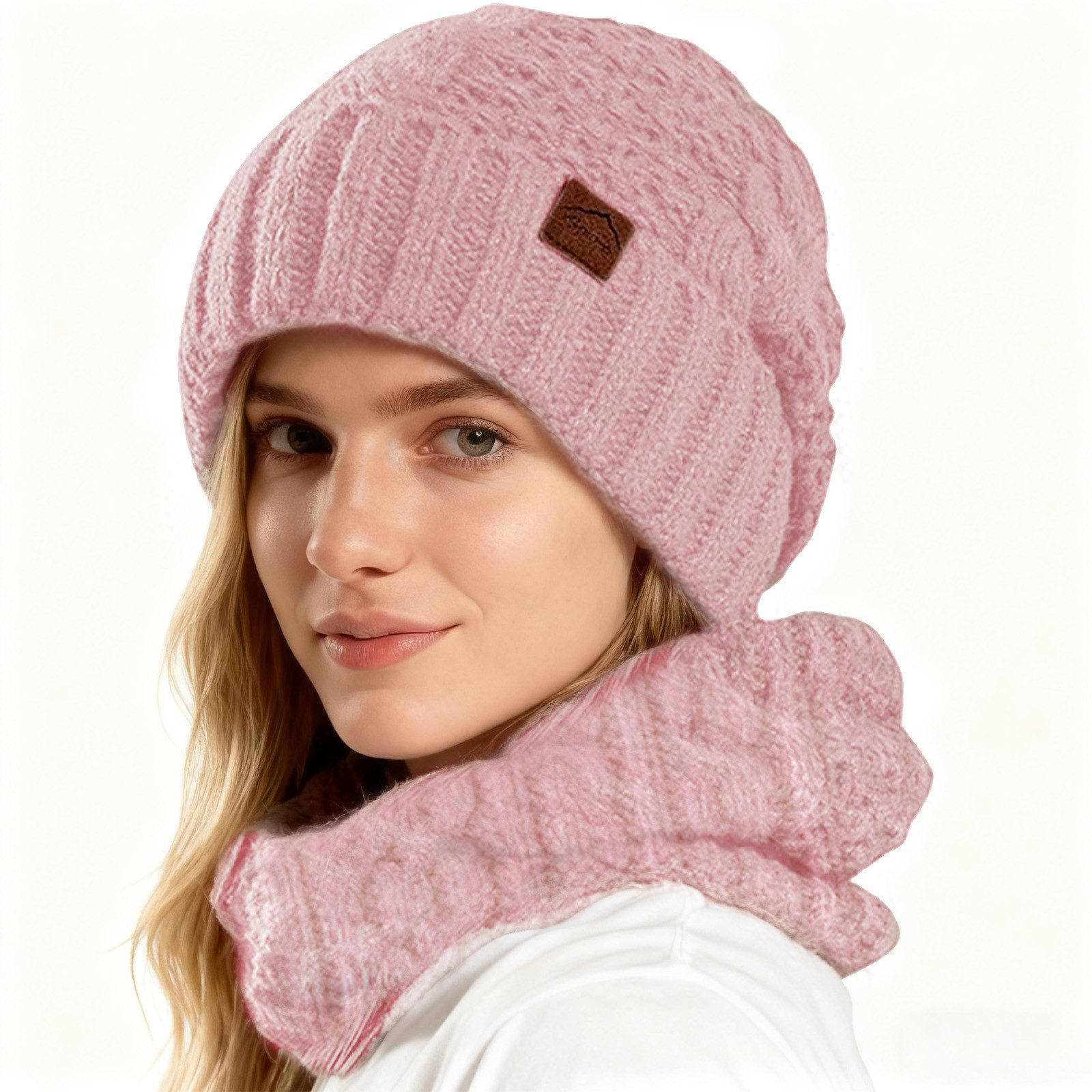 MODFU Strickmütze Damen Wintermütze und Schal Set Strickmütze (Warm gefüttert windschützend weich leicht, 2-St., elastischem Kopfumfang 55–60 cm winddichtem Design) Ideal für Outdoor-Aktivitäten oder als durchdachtes Geschenk