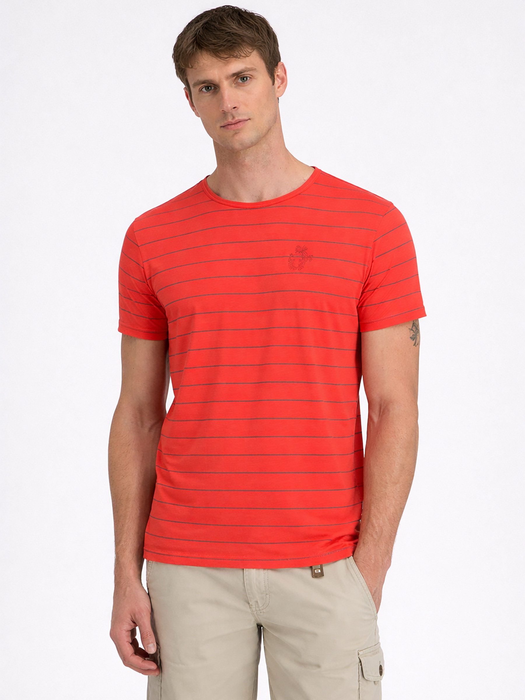 TIMEZONE T-Shirt Regular Fit Gestreiftes Design Rundhalsausschnitt Kurzarm für Herren (1-tlg) Baumwolle Normal Fit Rundhals Kurzarm Gestreift atmungsaktiv